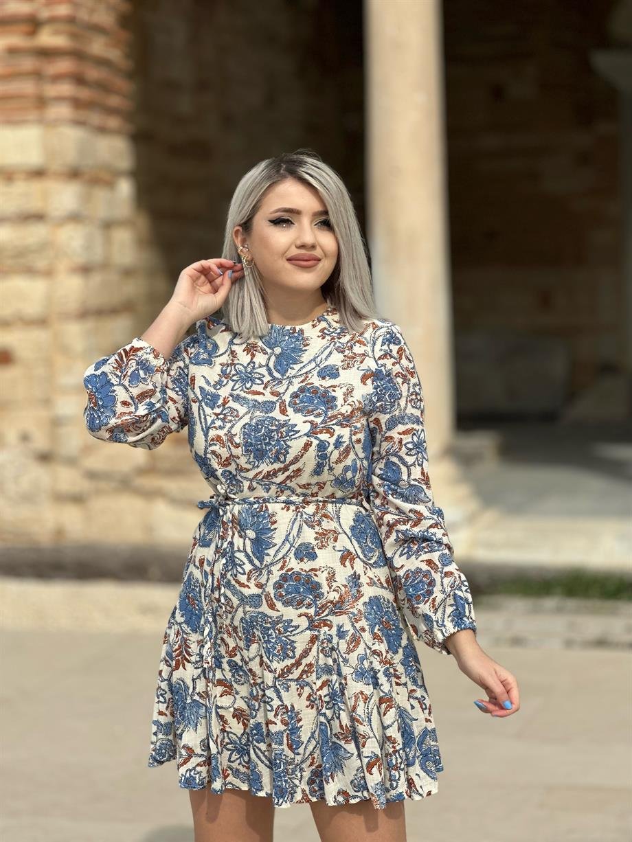 Mavi Çiçekli Elbise