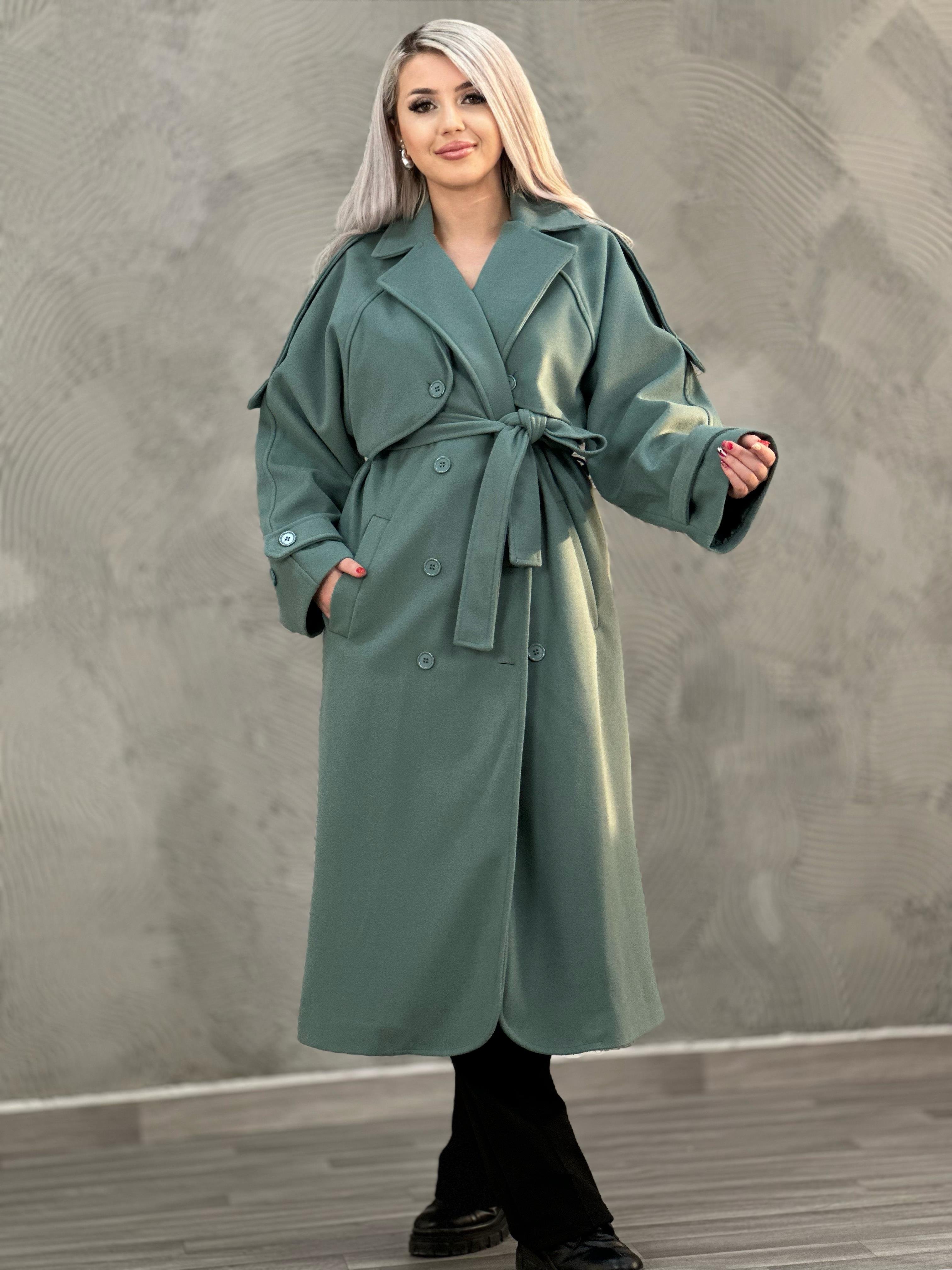 Mint Yeşili Kaşe Kaban