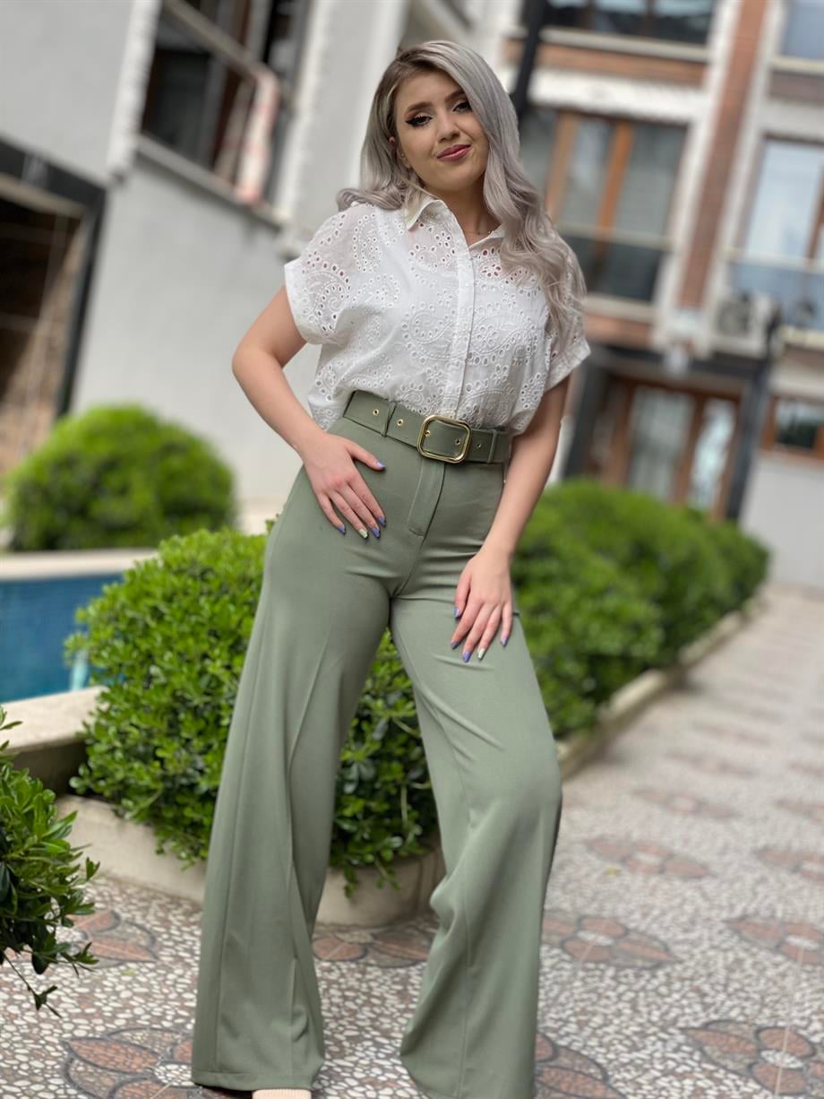 Mint Yüksek Bel Palazzo Pantalon