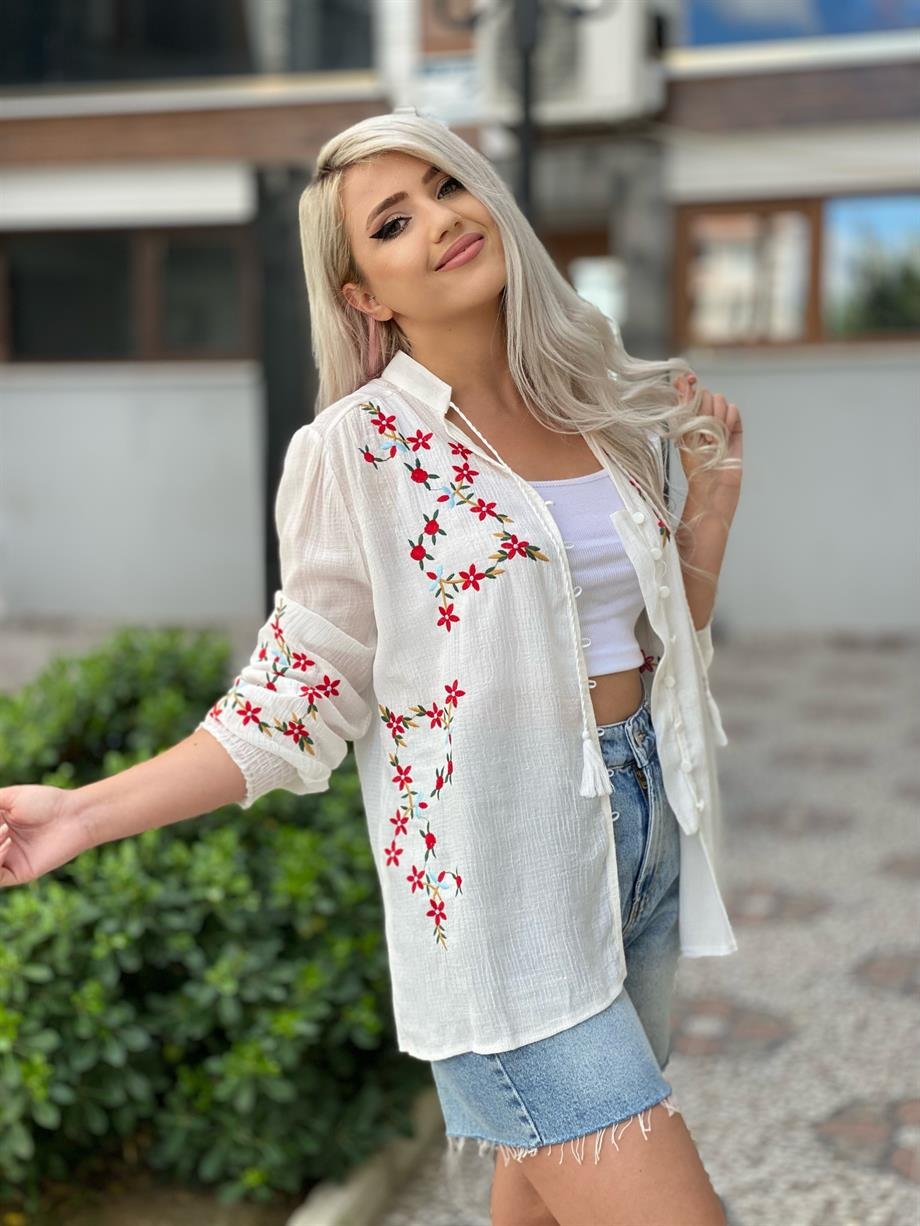 Nakış İşleme Pamuklu Gömlek 