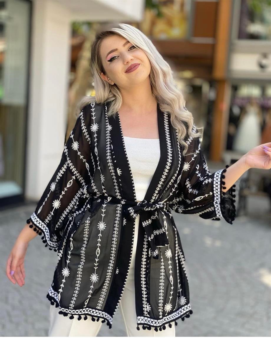 Nakış İşlemeli Kimono Ceket 