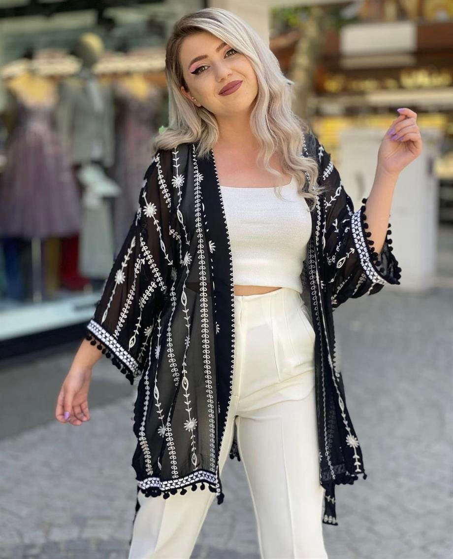 Nakış İşlemeli Kimono Ceket 