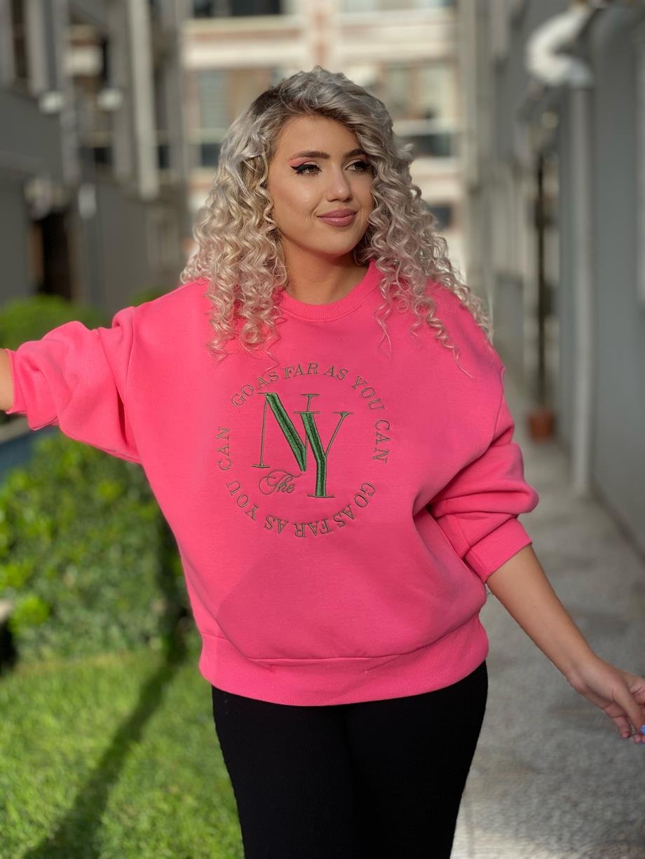 Nakış İşlemeli Pembe Sweat