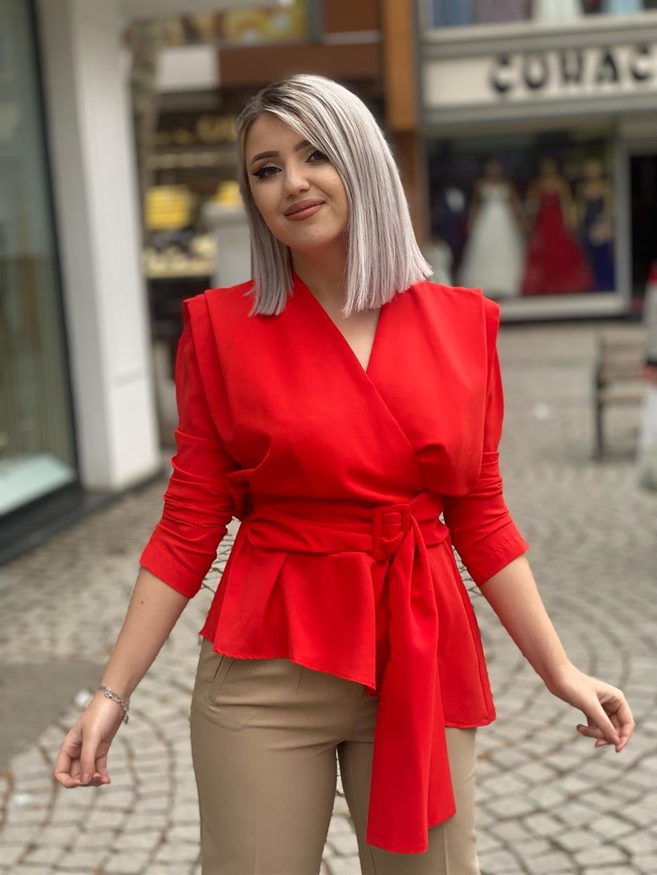 Nar Çiçeği Bel Kemerli Bluz