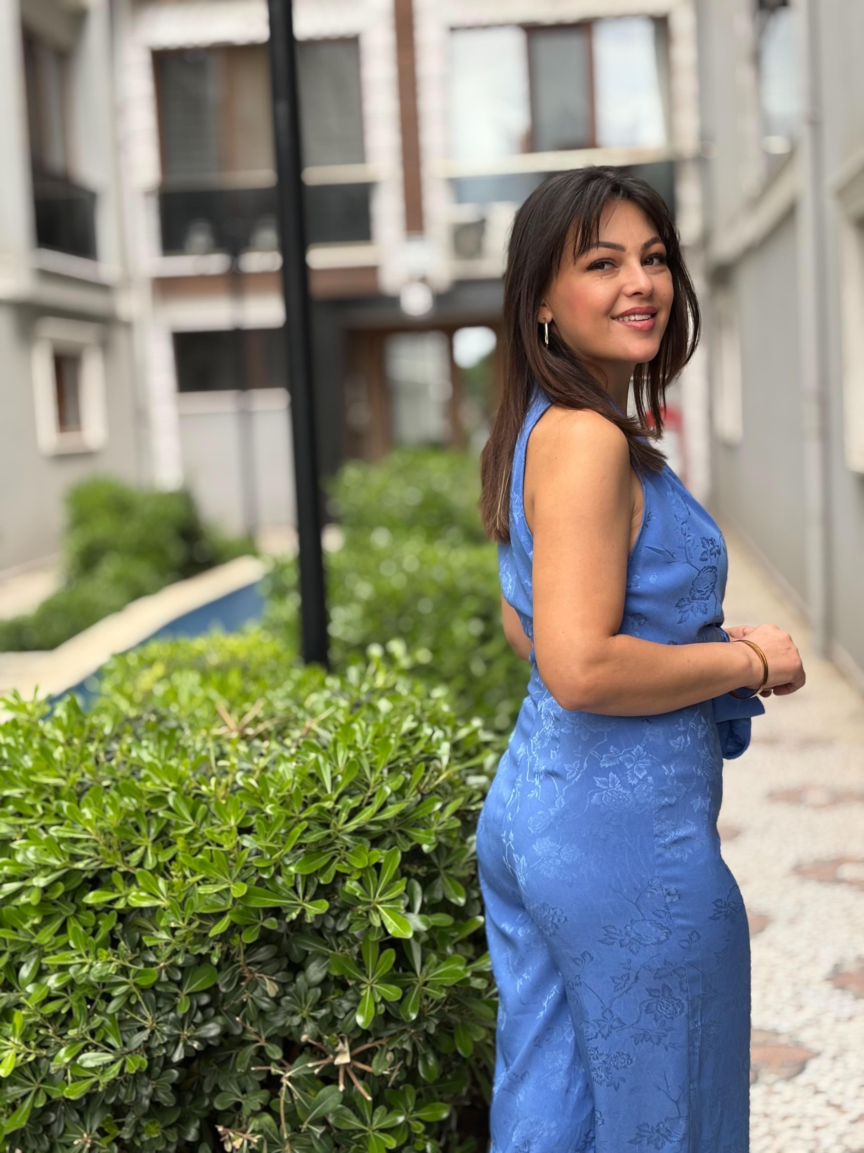 Ön Bağlamalı İndigo Tulum
