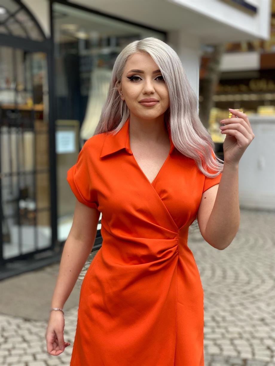 Oranj Duble Kumaş Elbise Drapeli 