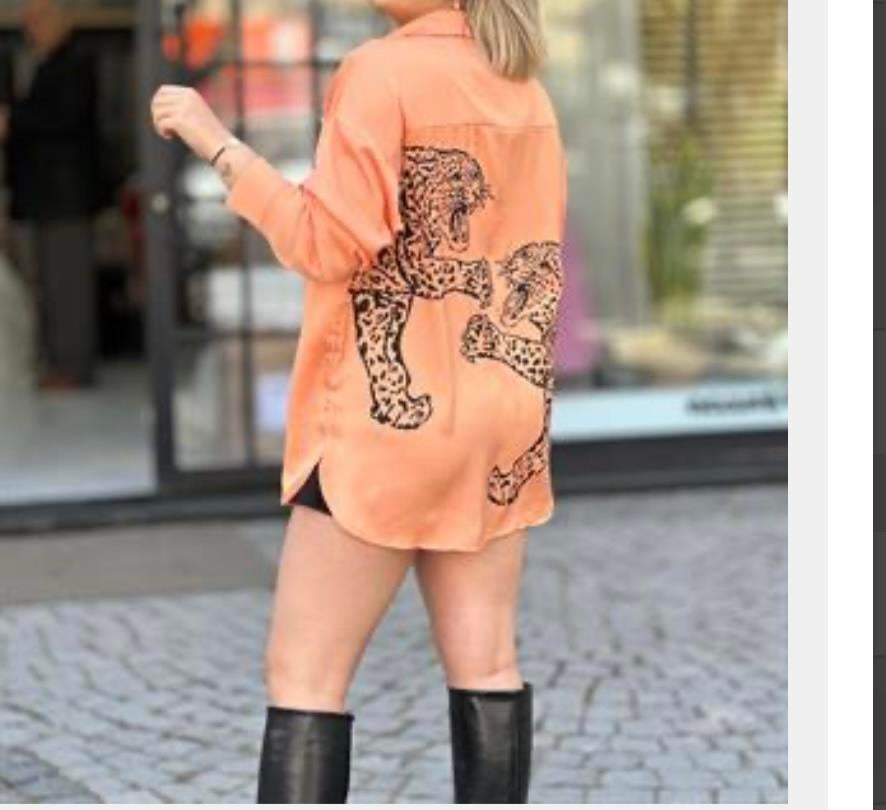 Oranj Kaplan Desen Saten Gömlek 