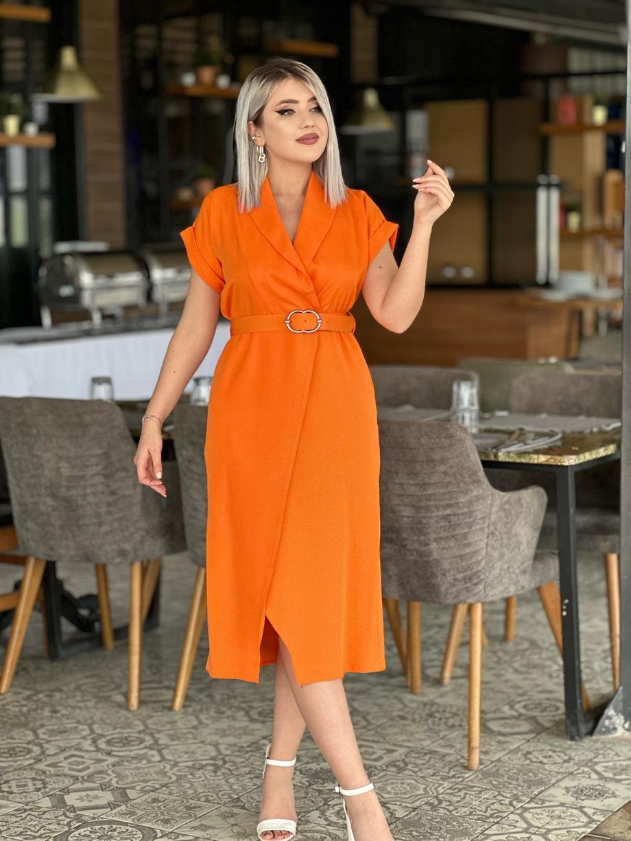 Oranj Kemerli Elbise