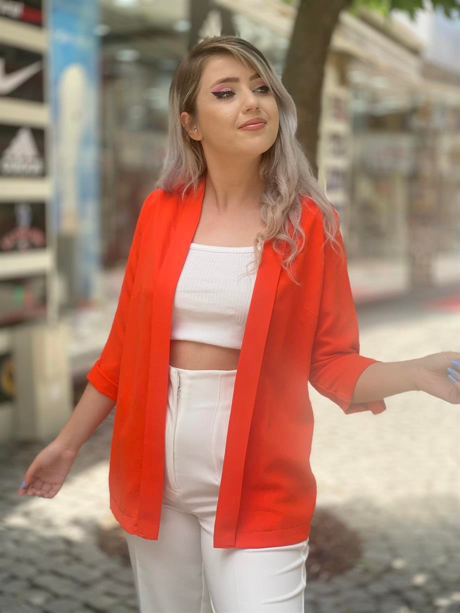 Oranj Krinkıl Kumaş Duble Kol Ceket