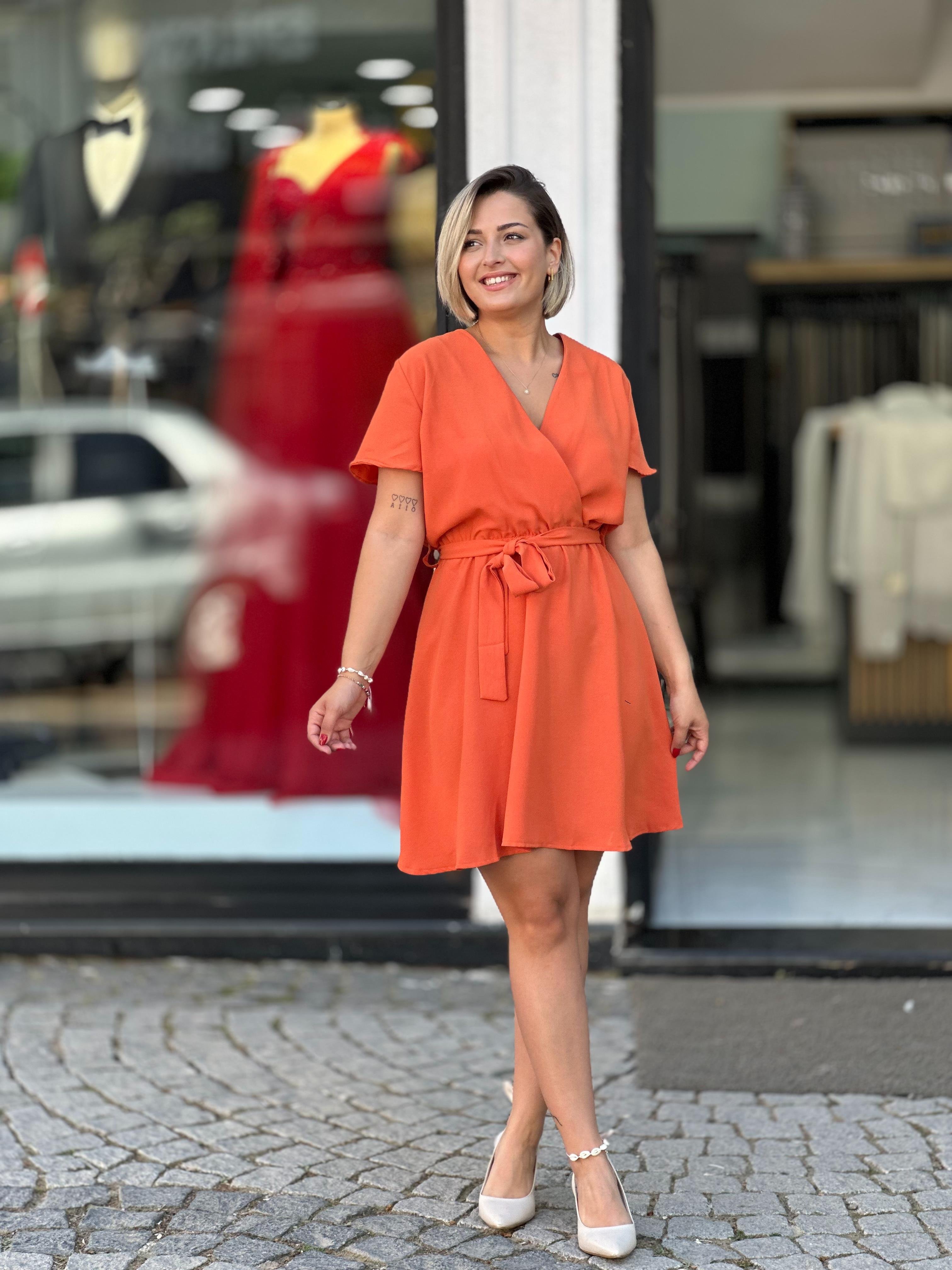 Oranj Kruvaze Elbise