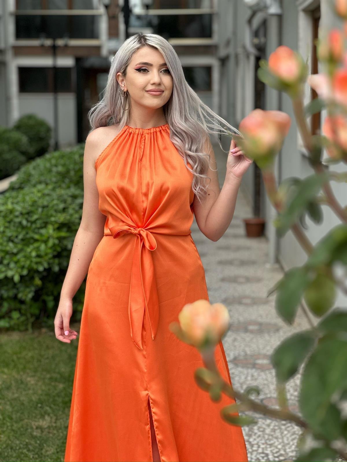 Oranj Tasarım Saten Elbise
