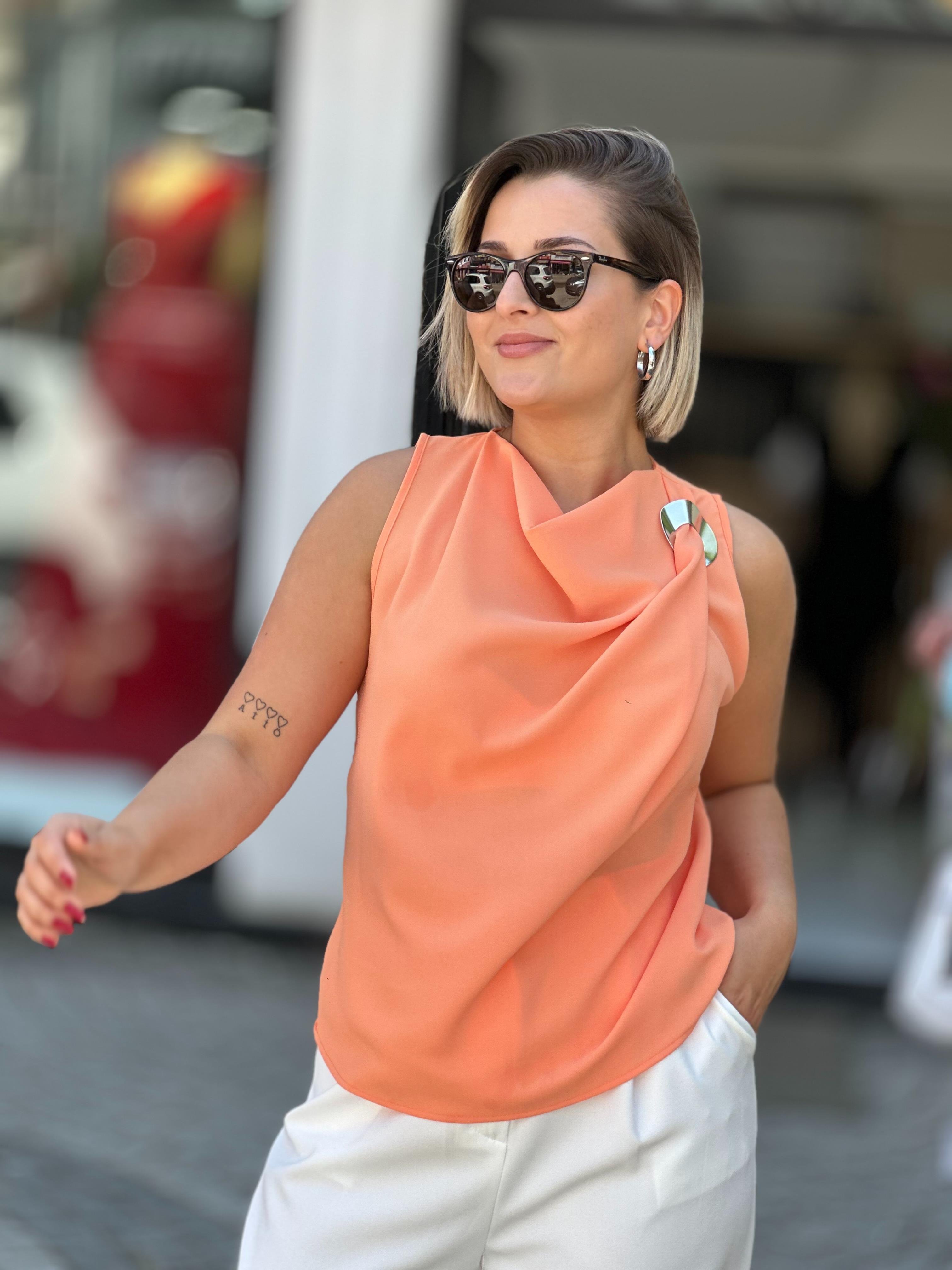 Oranj Tokalı Saten Bluz 