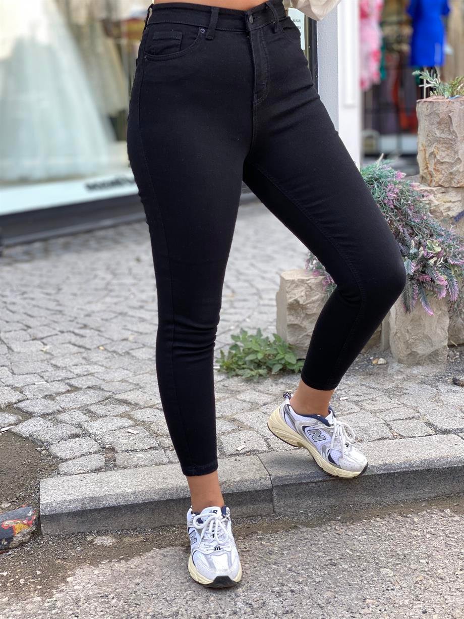 Örme Yüksek Bel Siyah Skinny Jean