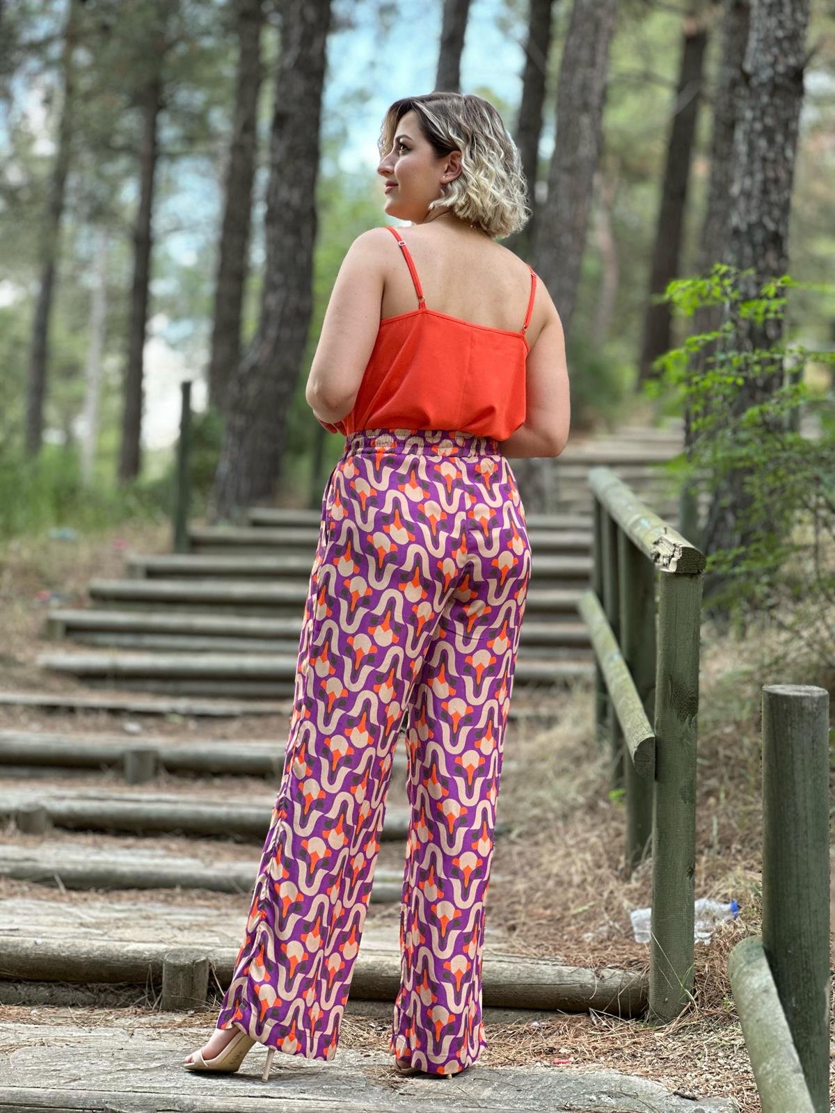 Pamuk Saten Desenli Pantalon