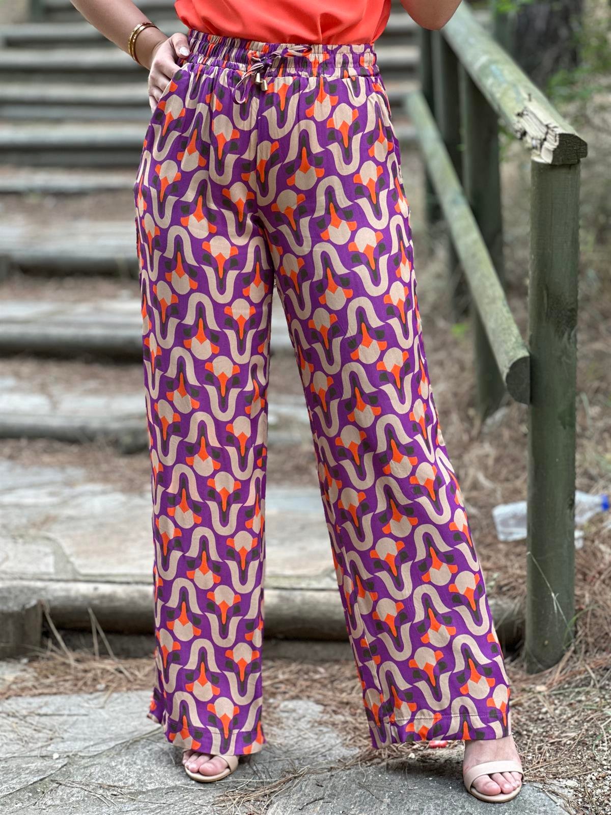 Pamuk Saten Desenli Pantalon
