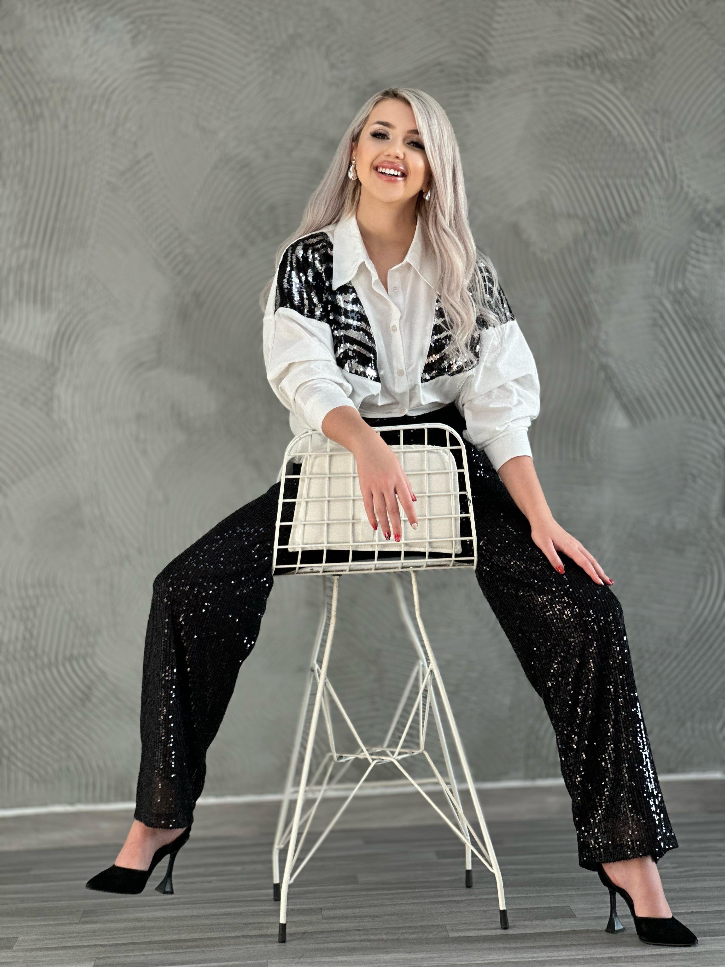 Payetli Yüksek Bel Pantalon 