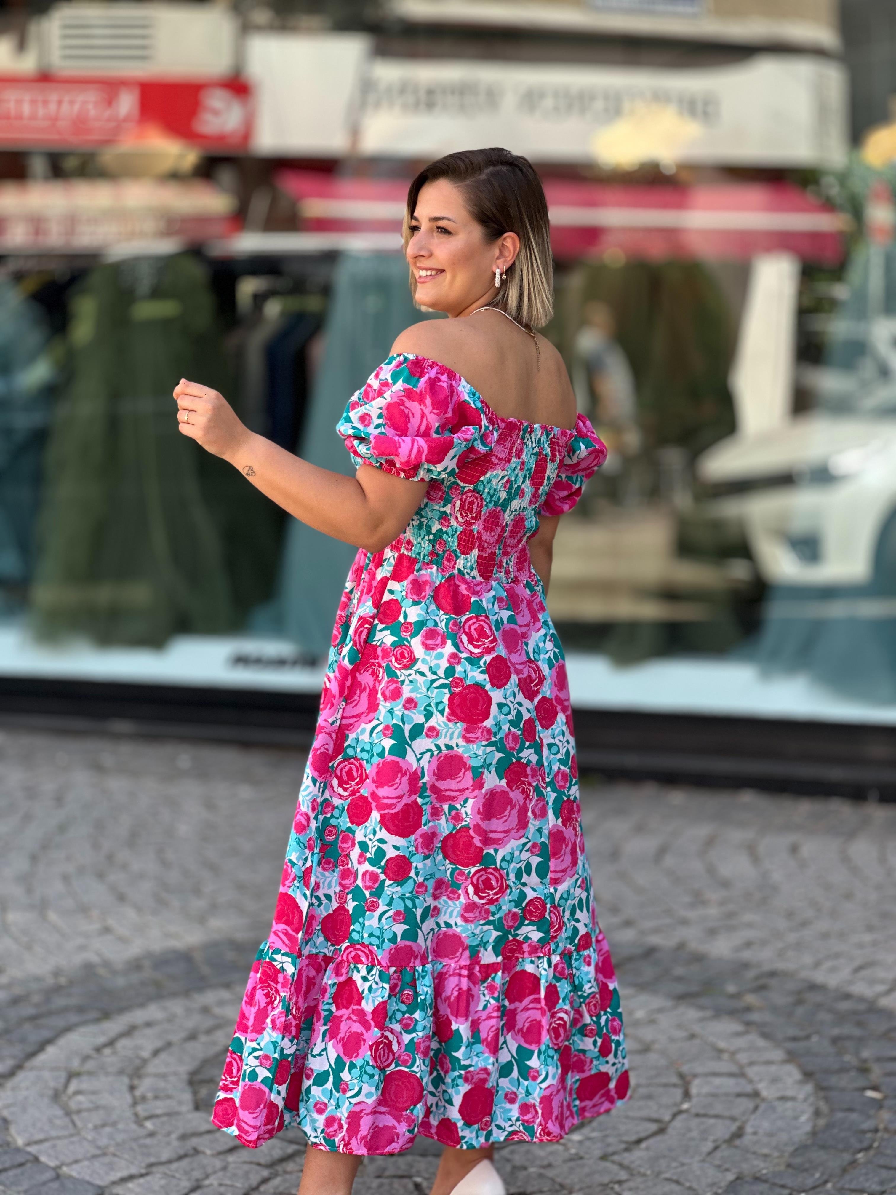 Pembe Gipeli Çiçekli Elbise