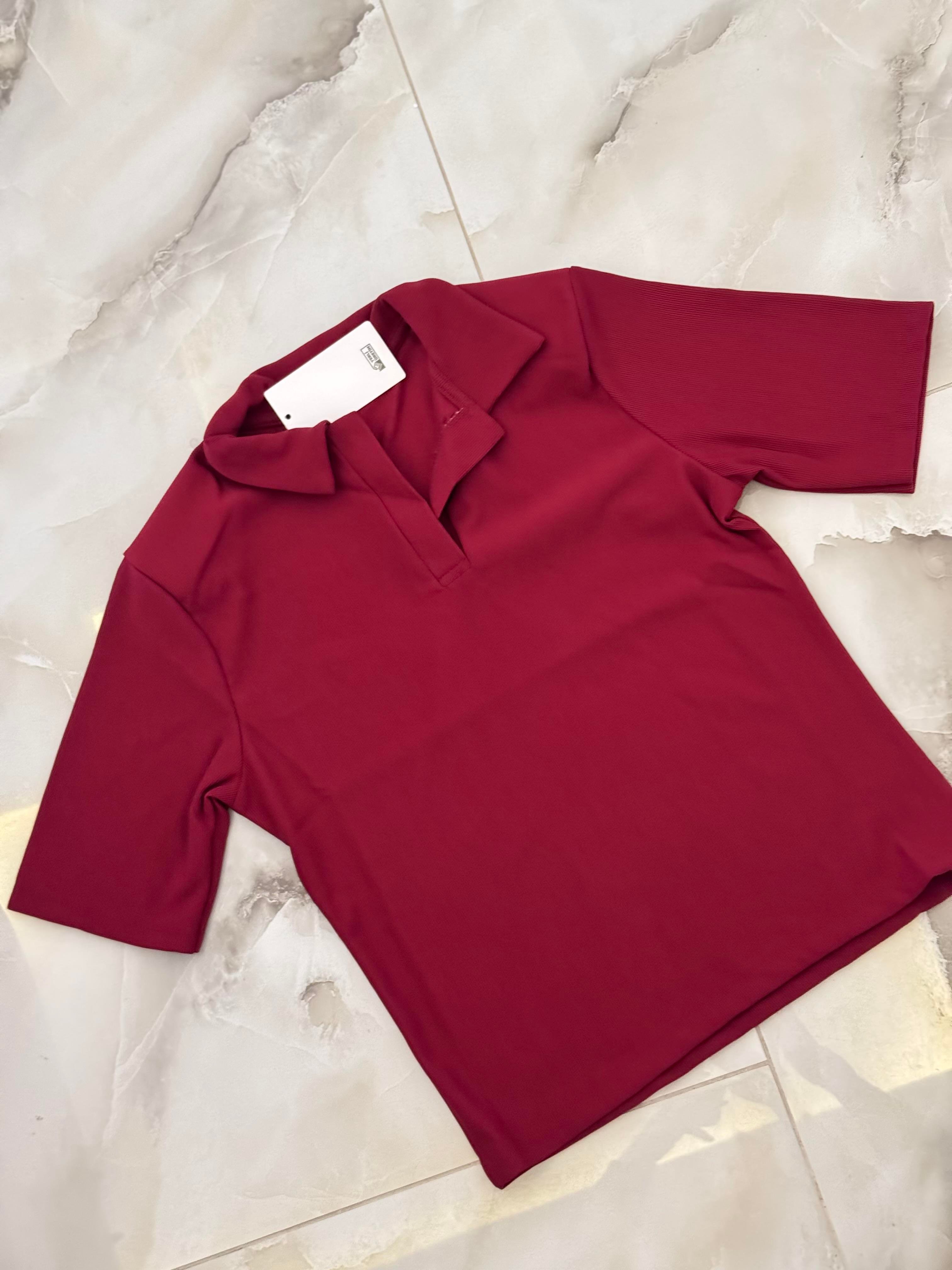 Pola Yaka Tişört Bordo