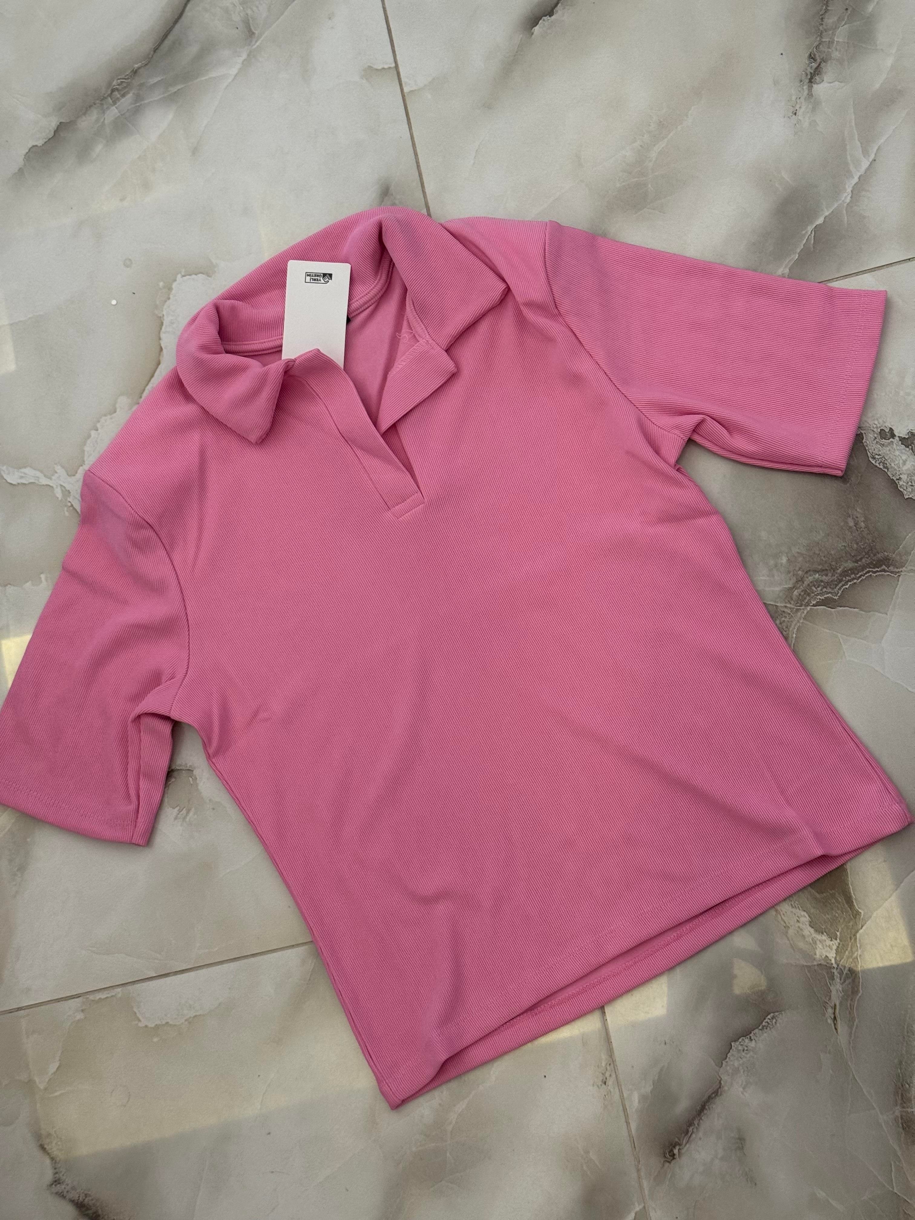 Pola Yaka Tişört Pembe