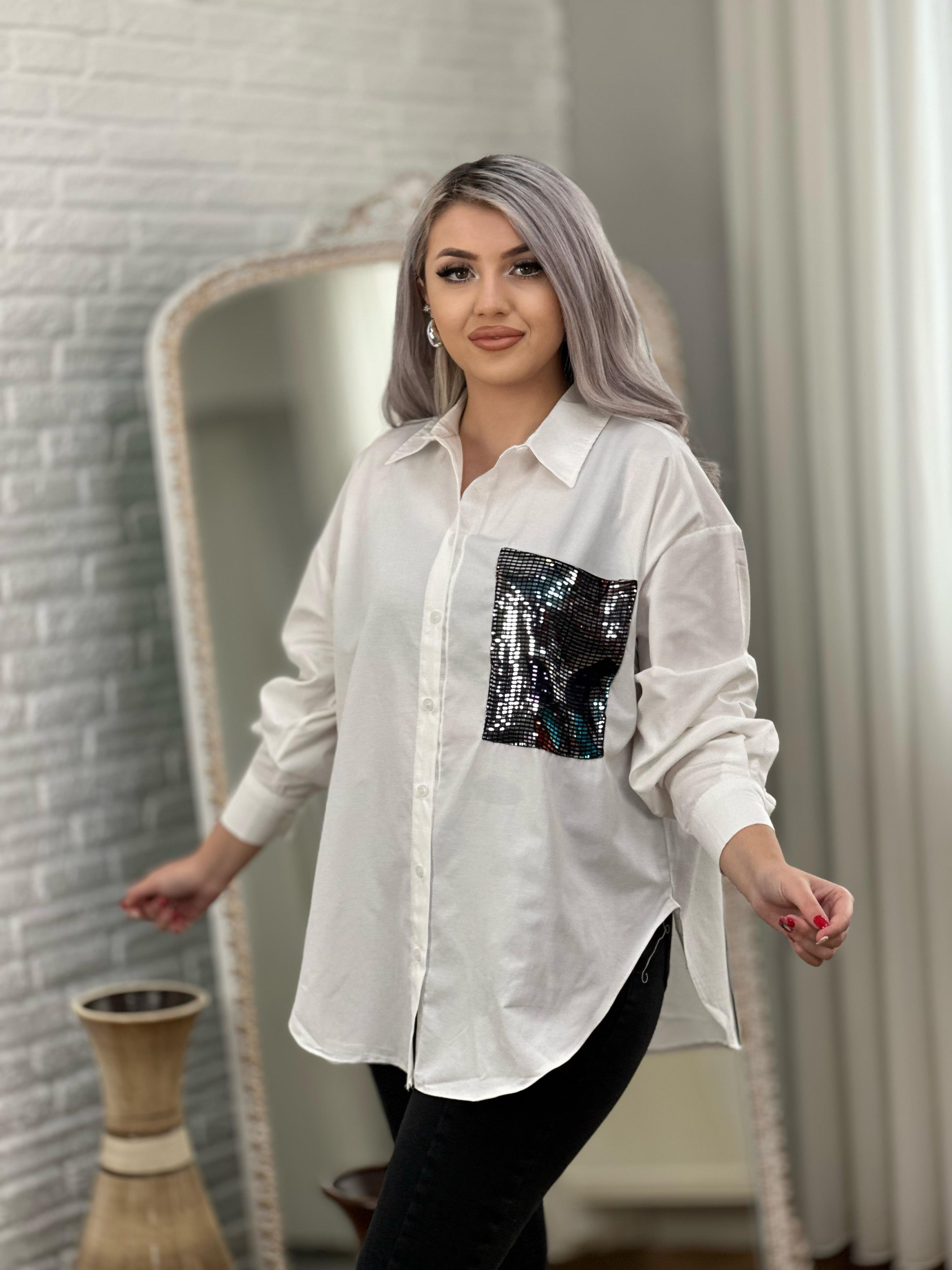 Poplin Cep Detayı Payetli Gömlek