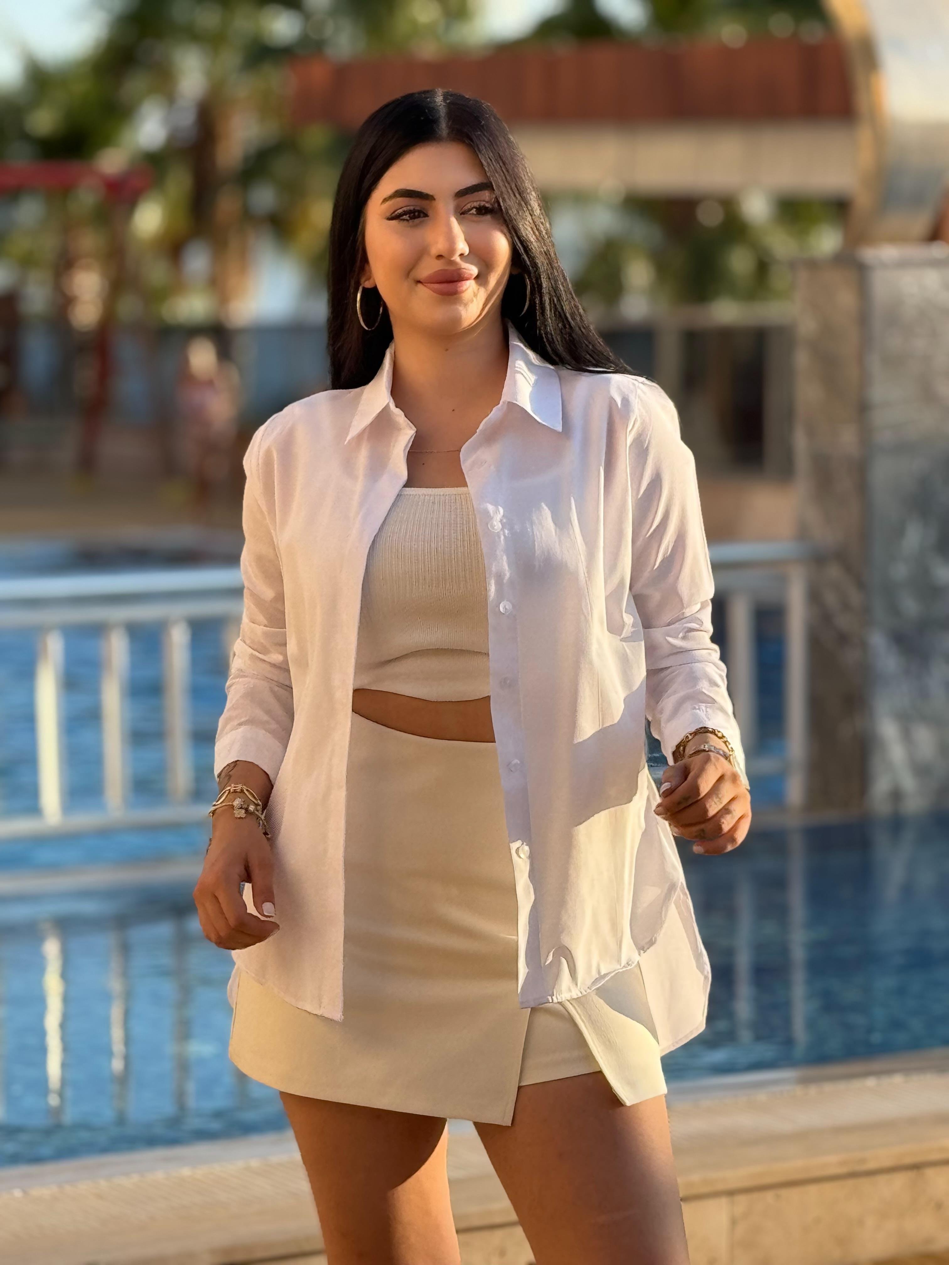Poplin Yırtmaçlı Gömlek Beyaz
