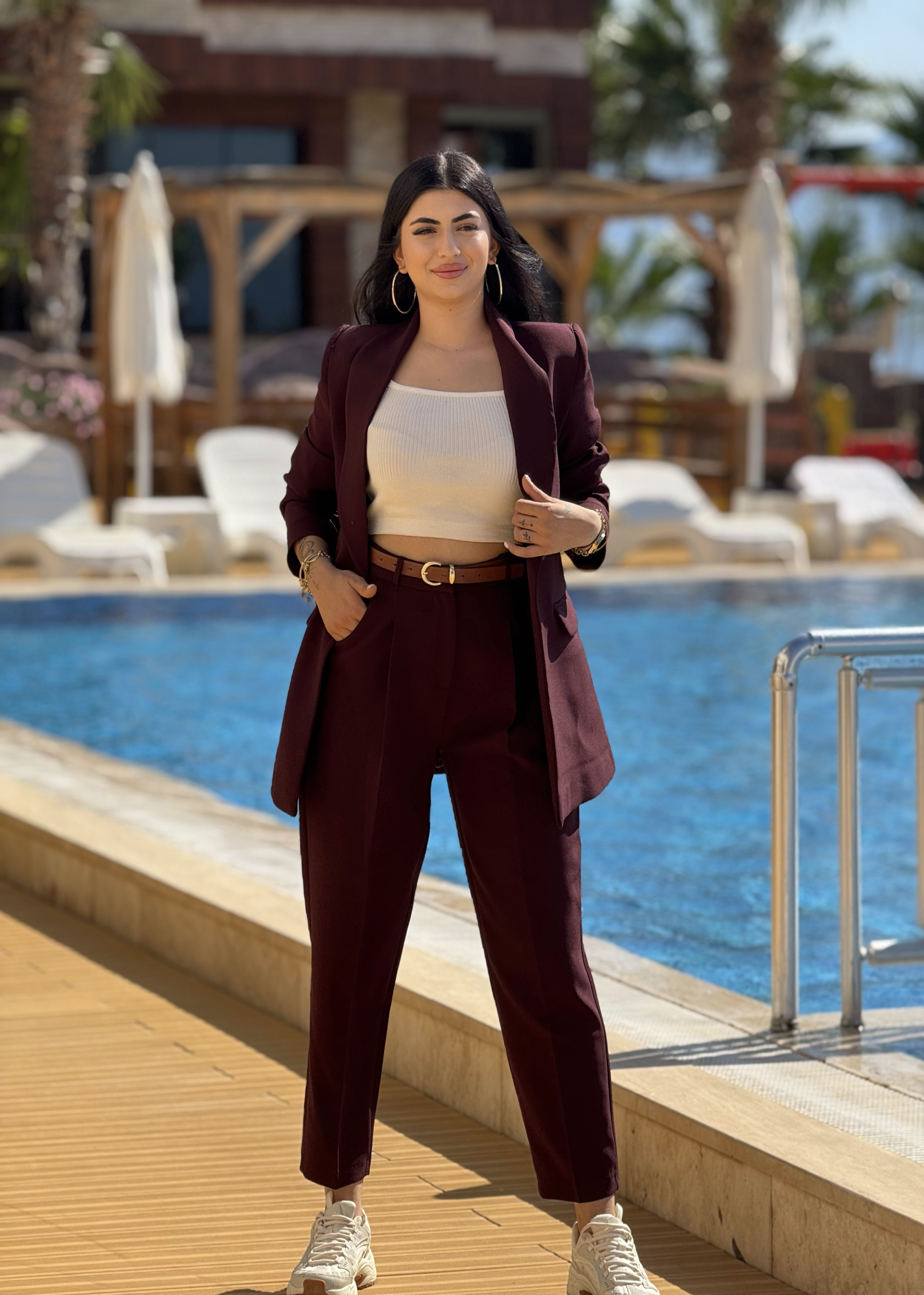 Premium Kalite Duble Kumaş Mürdüm Takım