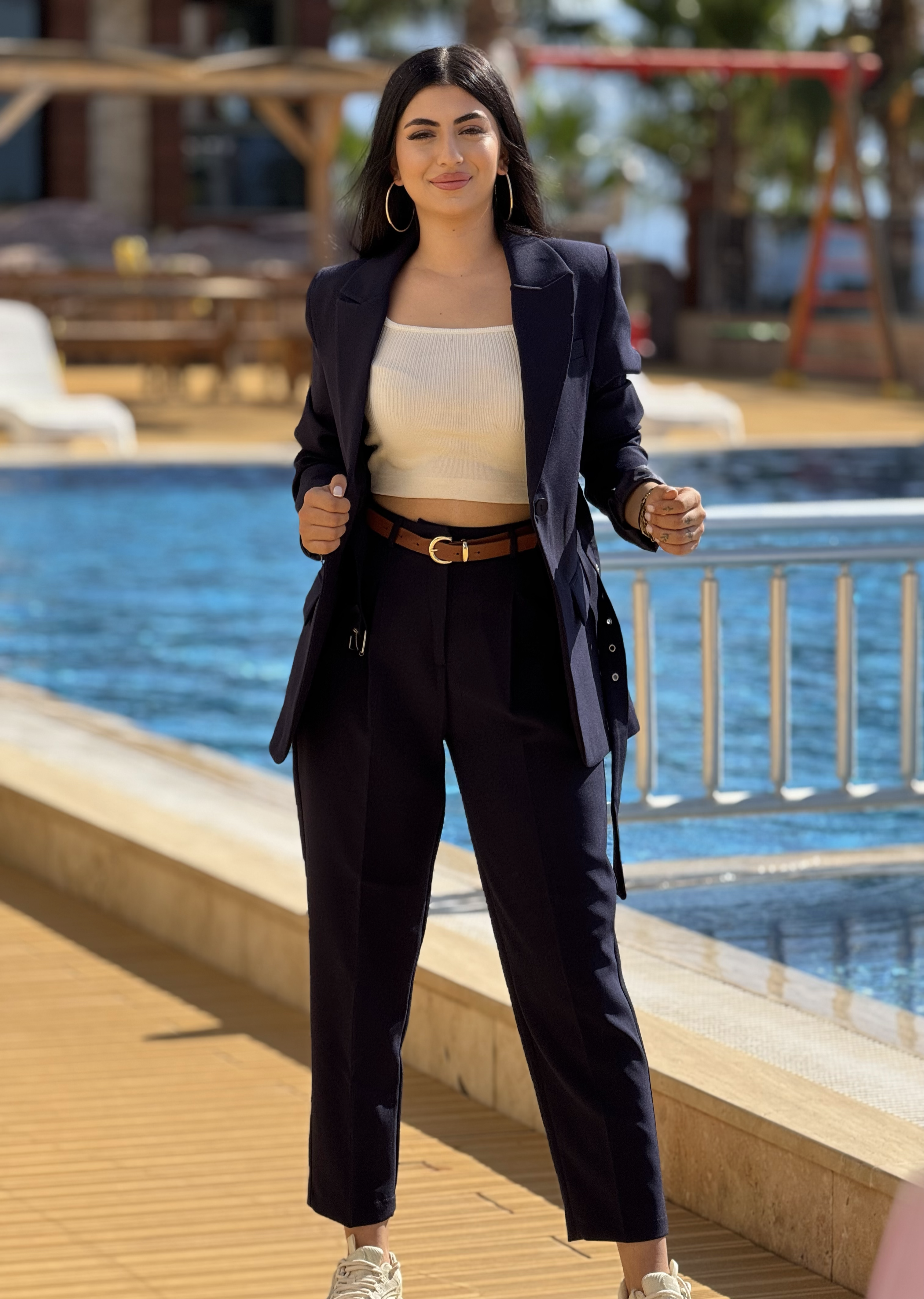 Premium Kalite Kemerli Lacivert Takım