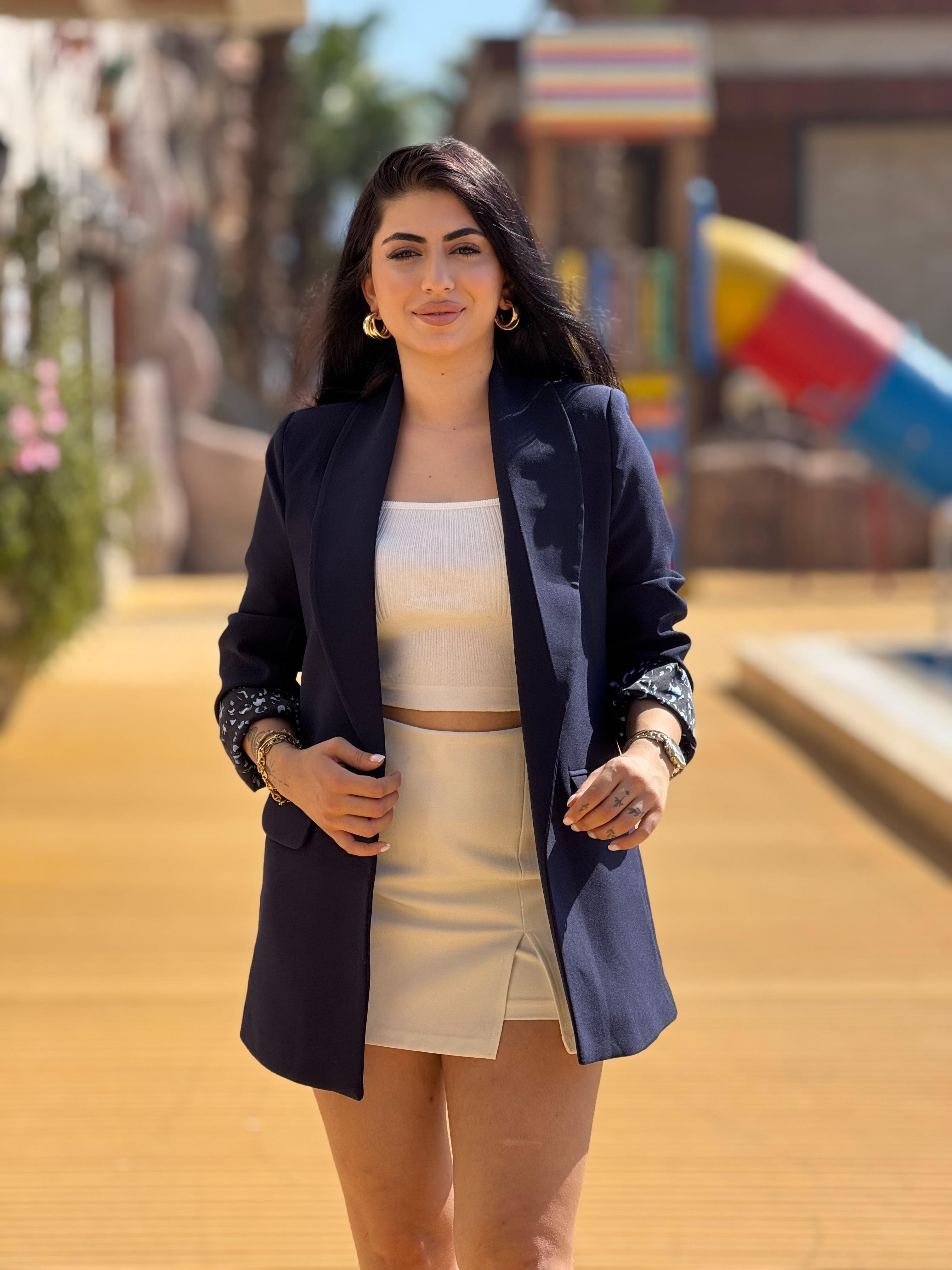 Premium Kalite Leopar Astarlı Duble Kumaş Blazer Ceket Lacivert