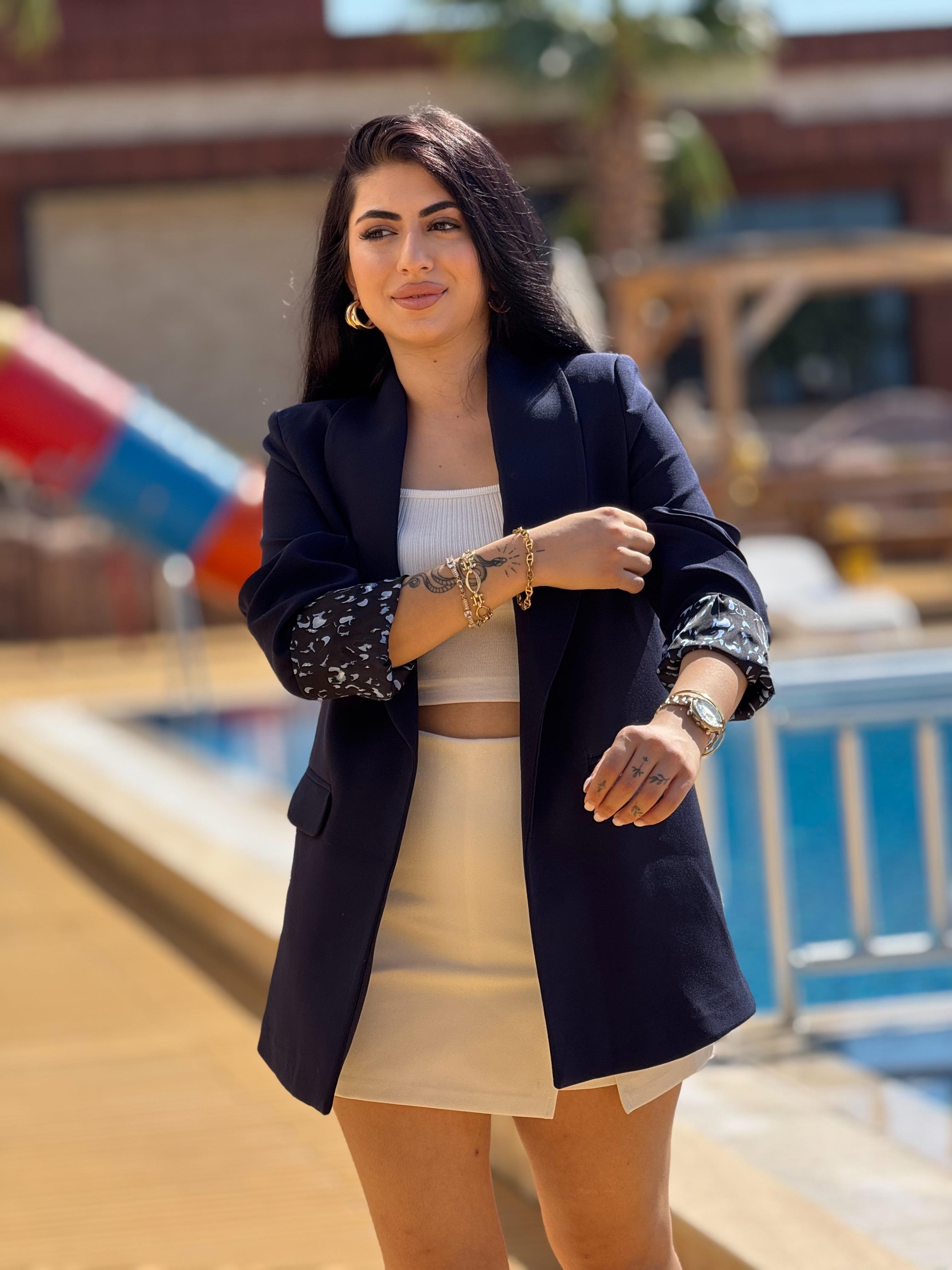 Premium Kalite Leopar Astarlı Duble Kumaş Blazer Ceket Lacivert