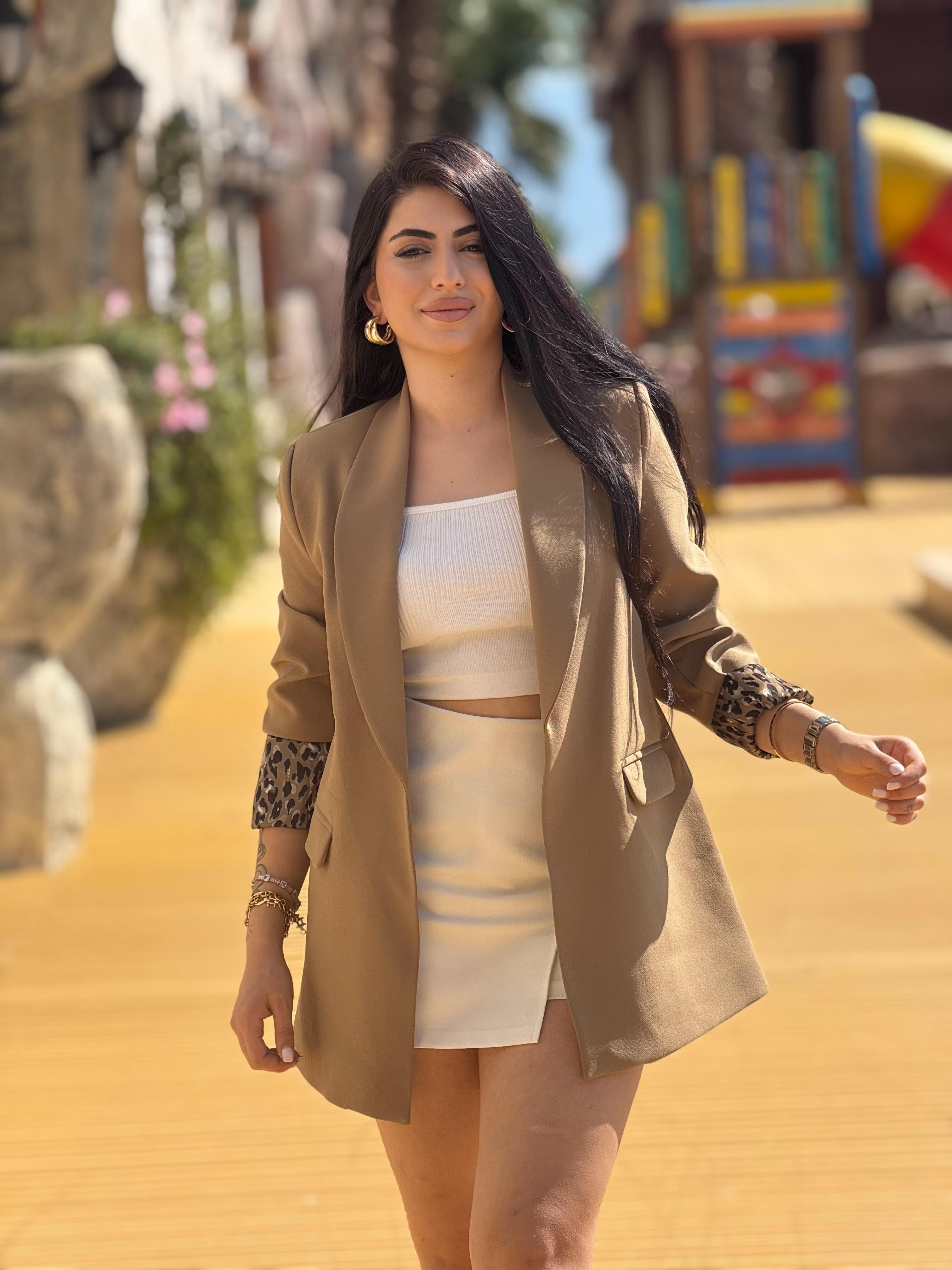 Premium Kalite Leopar Astarlı Duble Kumaş Blazer Ceket Olivia 
