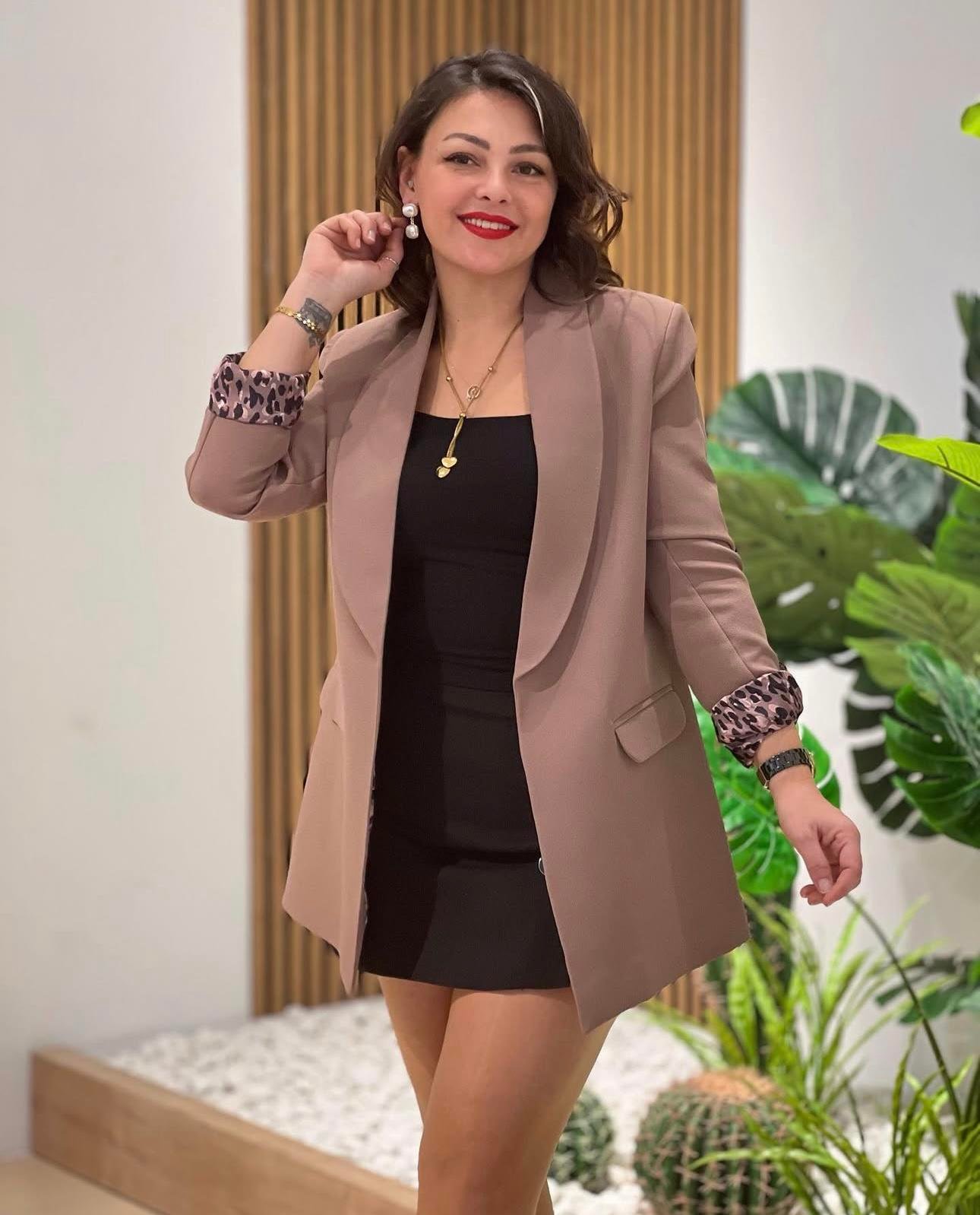 Premium Kalite Leopar Astarlı Duble Kumaş Blazer Ceket Kahve