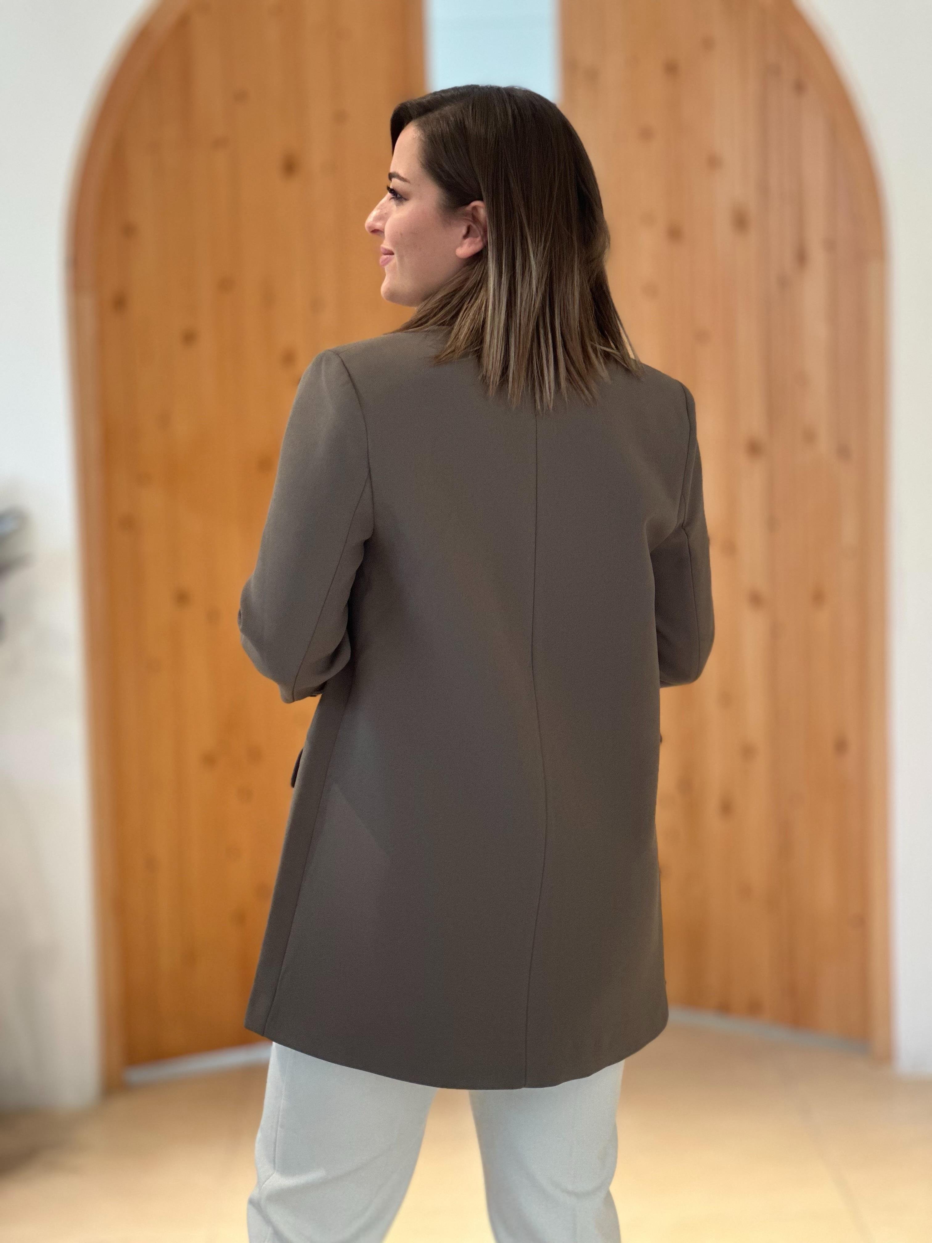 Premium Kalite Leopar Astarlı Olive Blazer Ceket