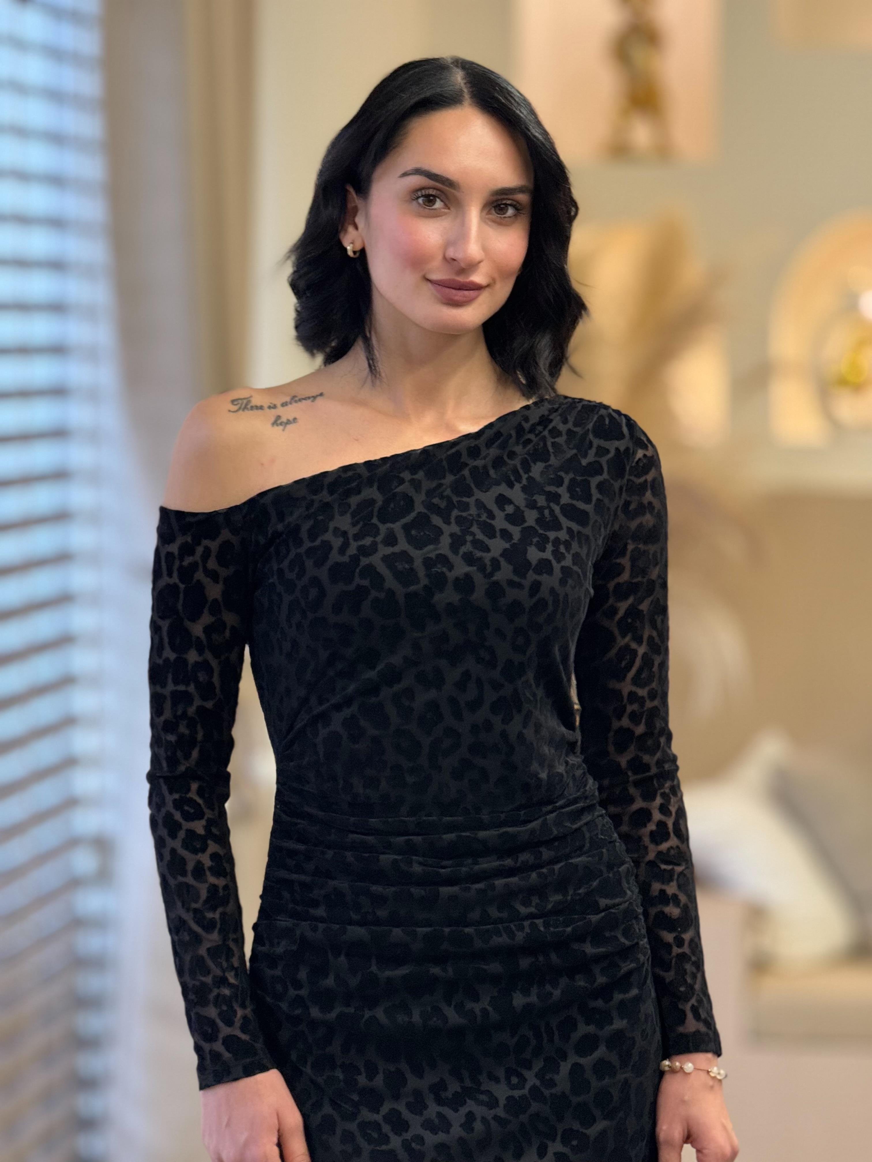 Premium Seri Leopar Desen Siyah Elbise