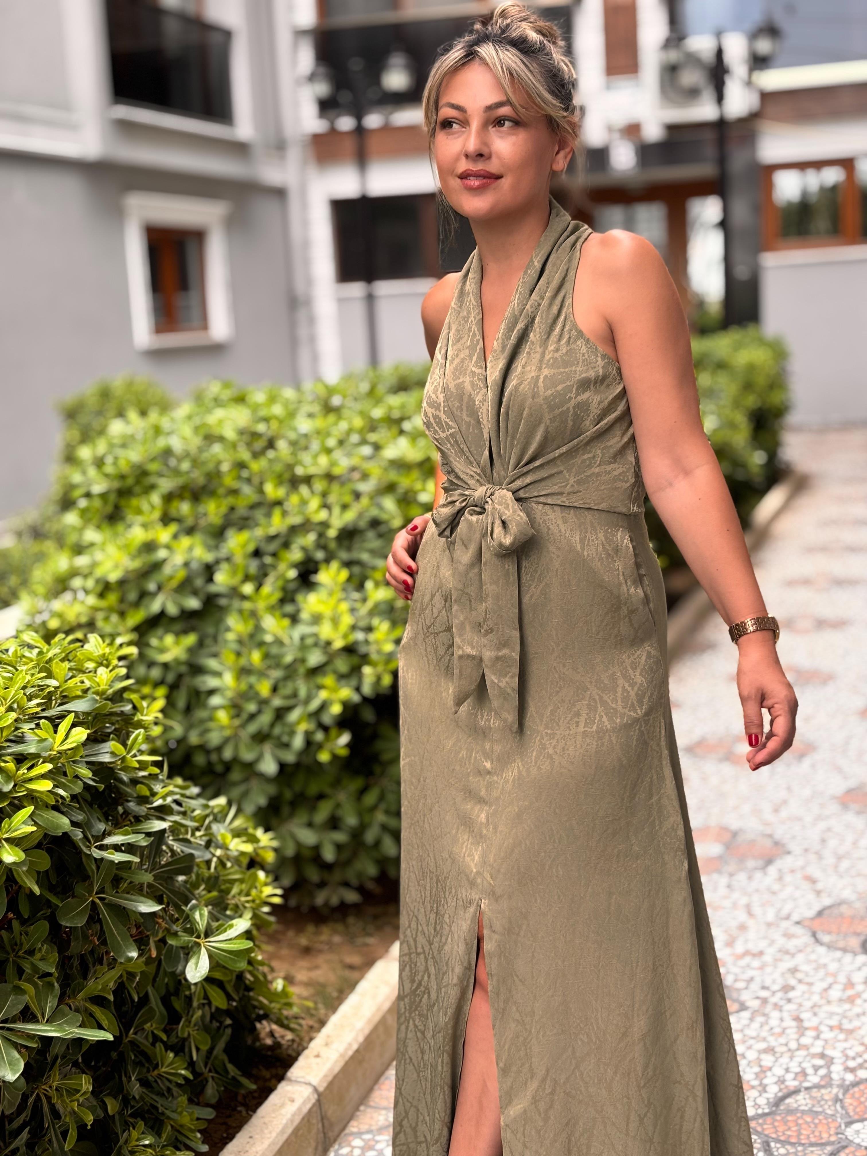 Premium Seri Saten Elbise Yeşil