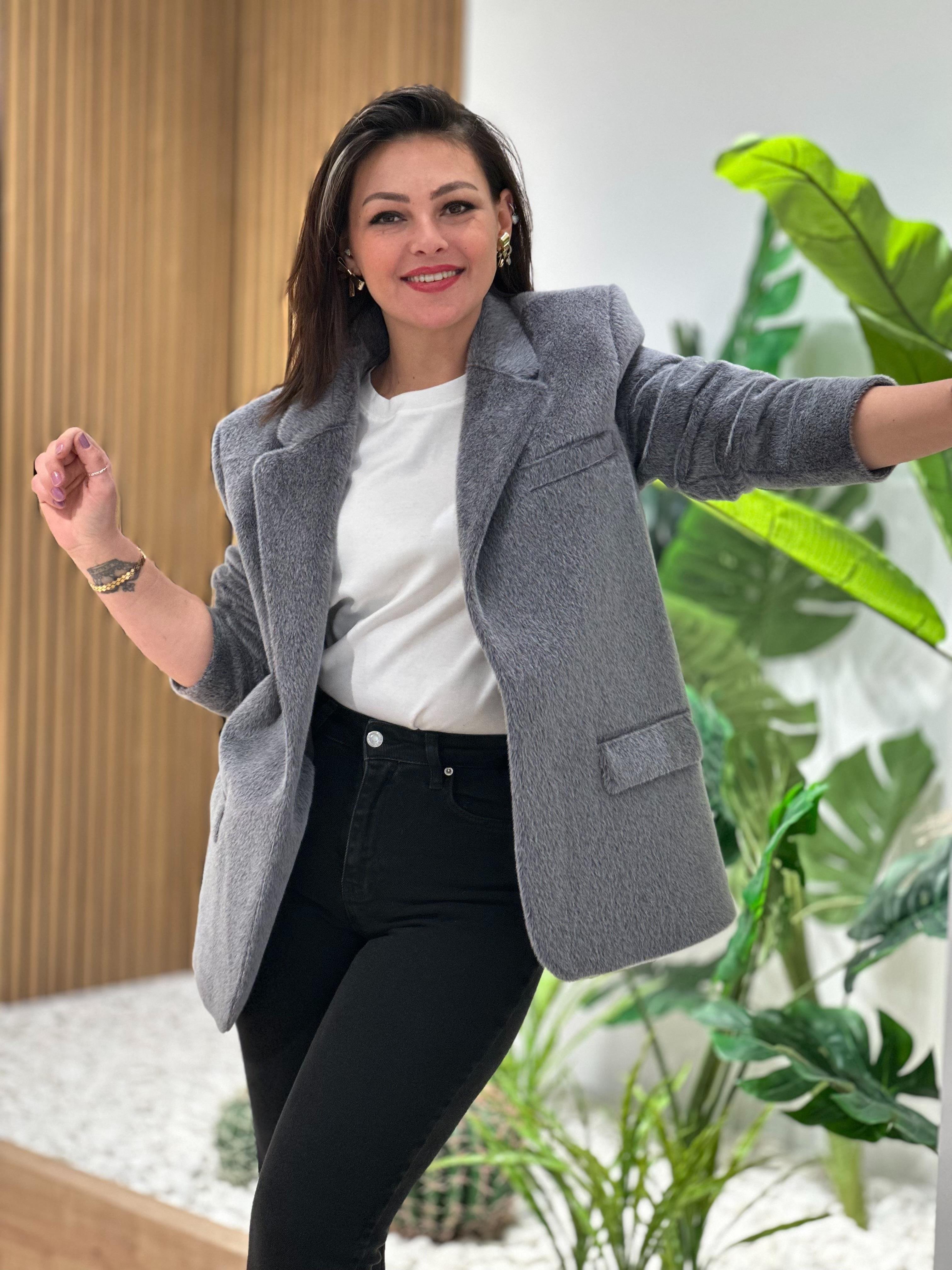 Premium Tay Tüyü Antrasit Blazer Ceket
