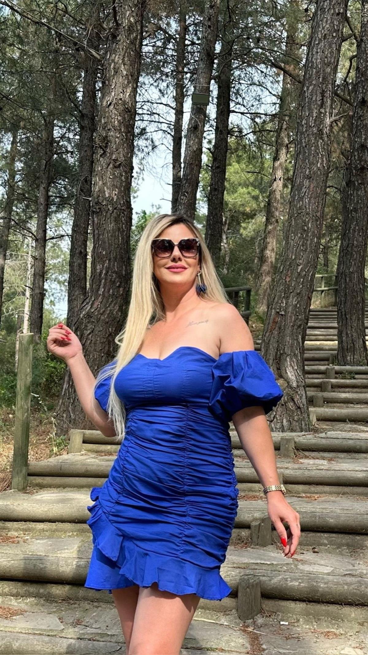 Saks Balon Kol Straplez Elbise