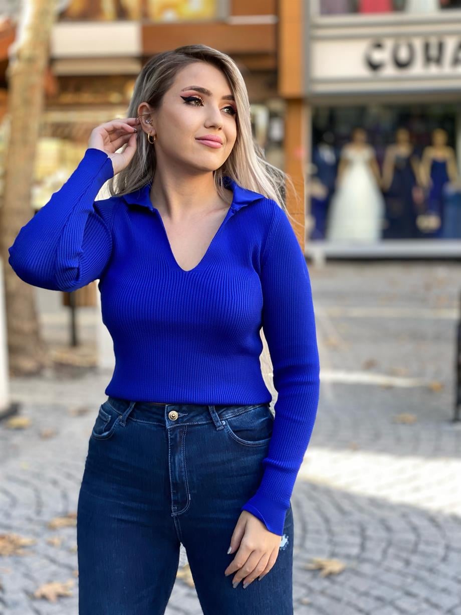 Saks Pola Yaka Çelik Triko