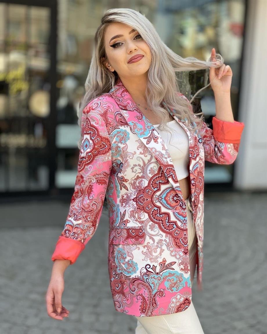 Şal Desen Pembe Blazer