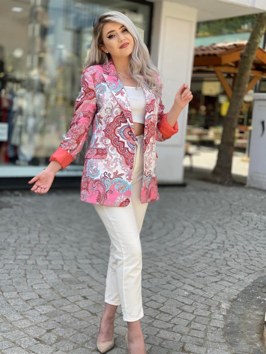 Şal Desen Pembe Blazer