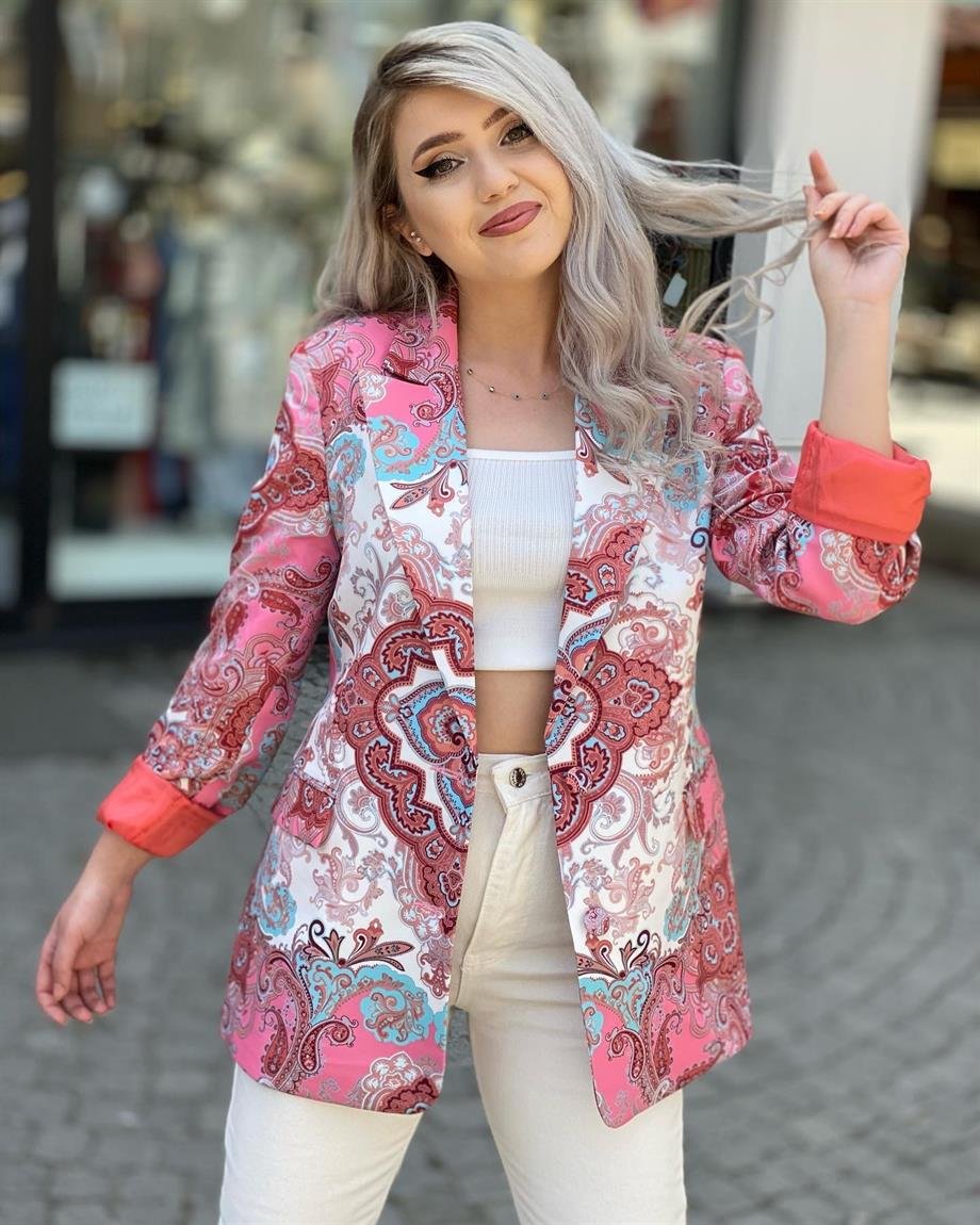 Şal Desen Pembe Blazer