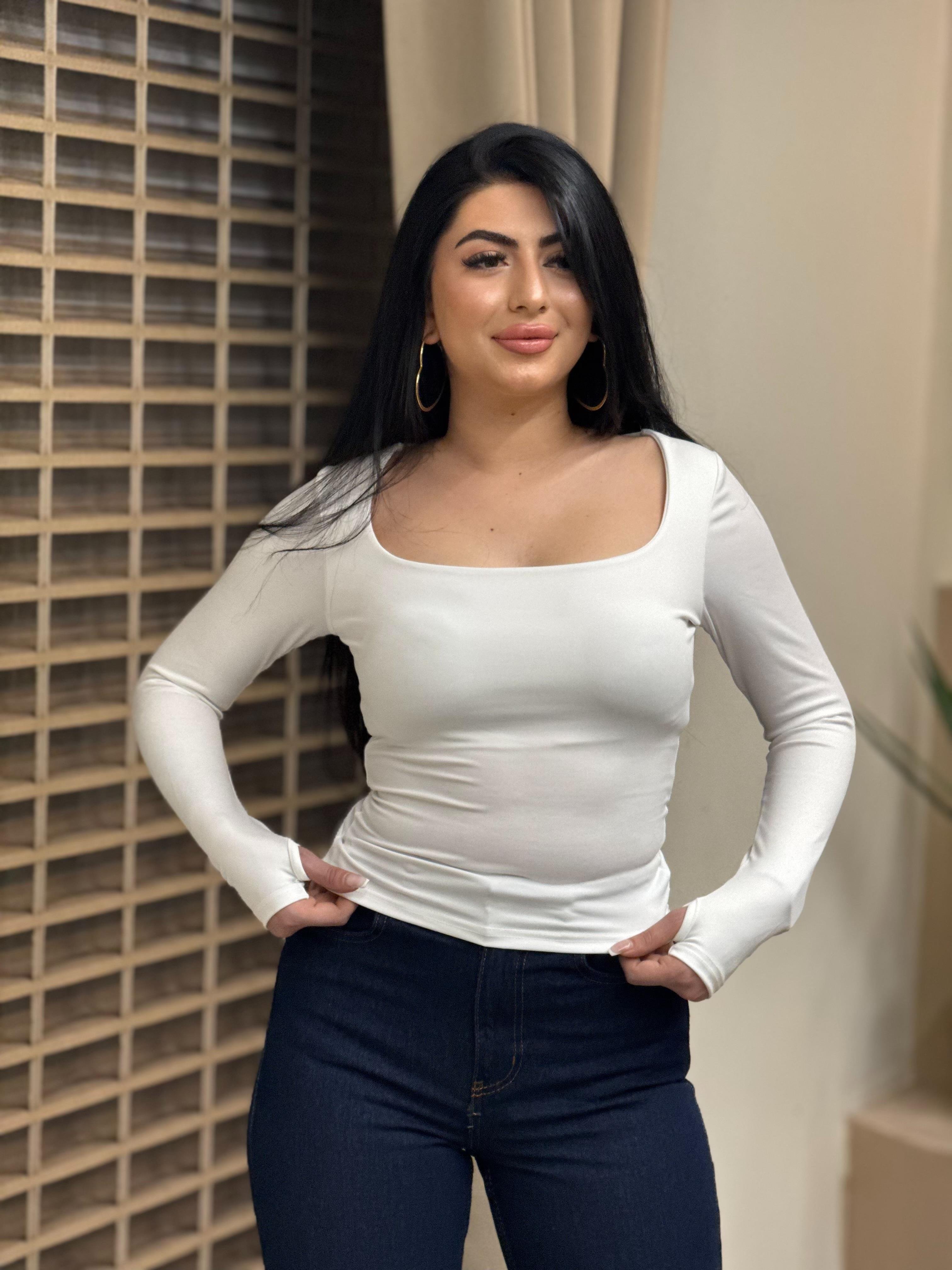 Sandık Yaka Bluz Beyaz