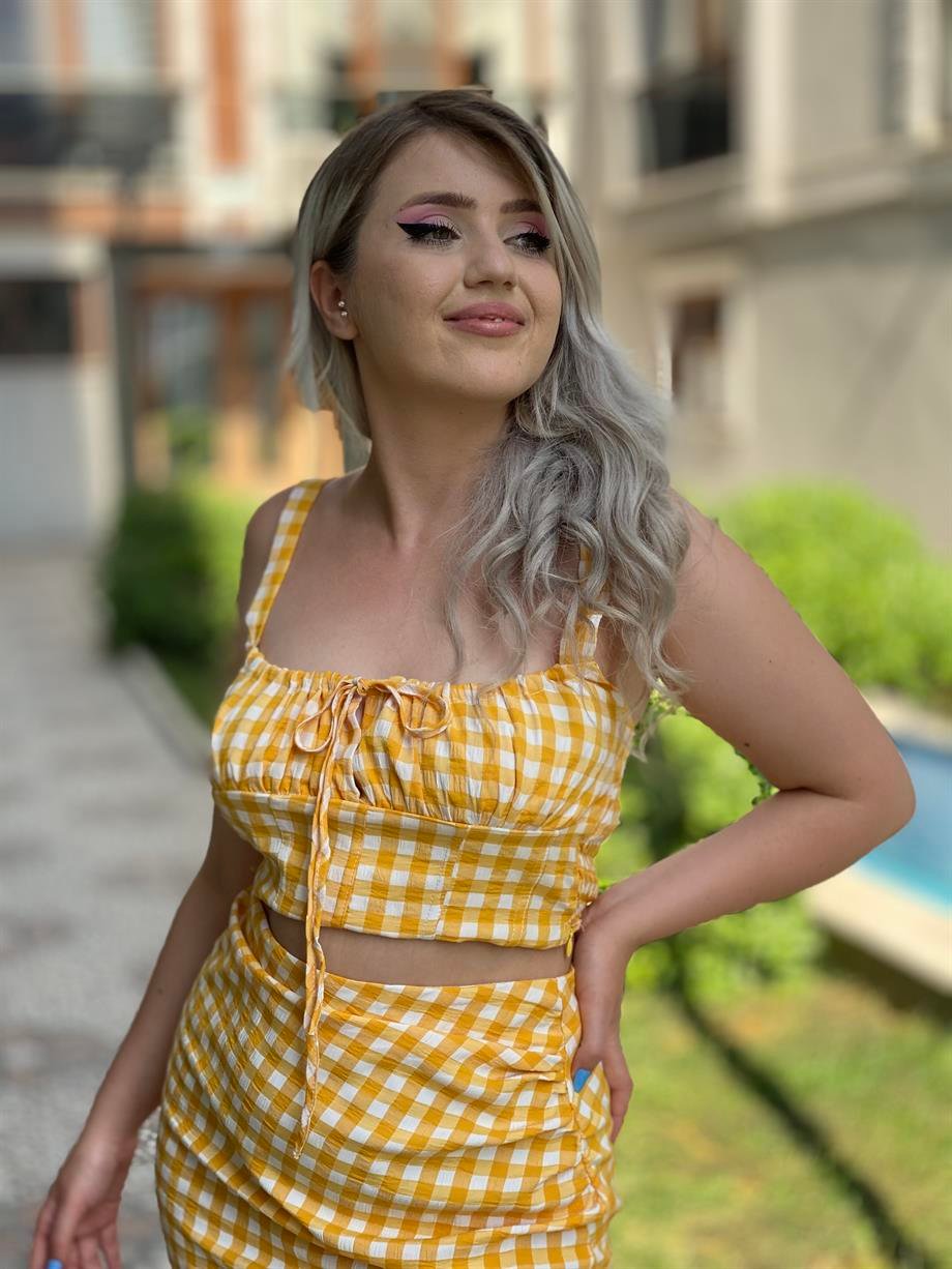 Sarı Piti Kareli Crop 
