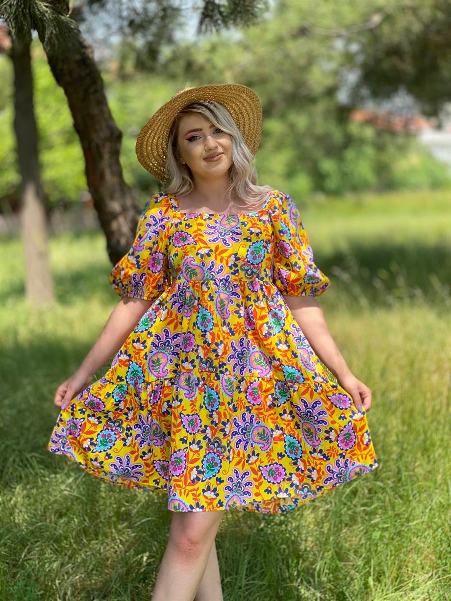 Sarı Poplin Kumaş Elbise