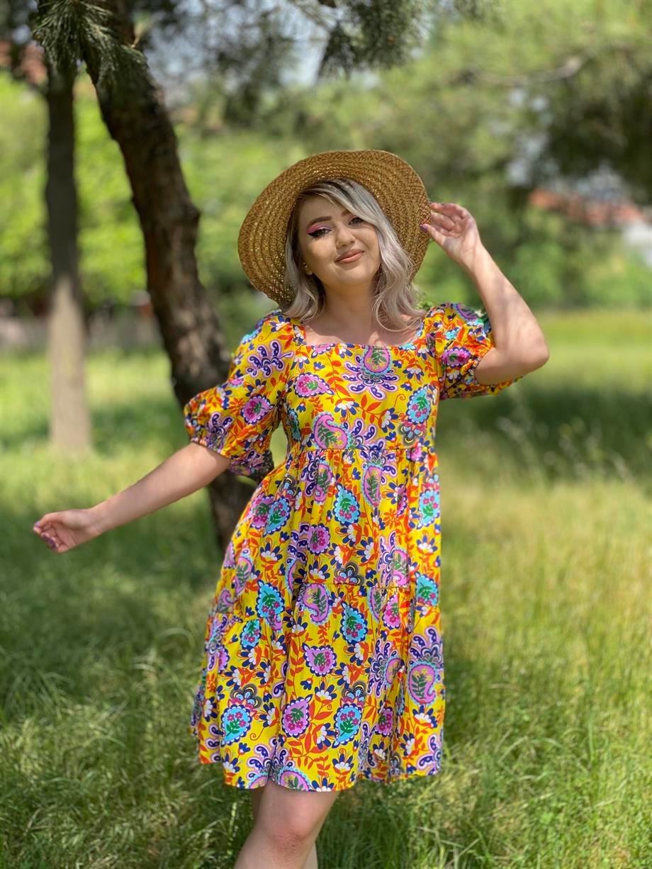 Sarı Poplin Kumaş Elbise