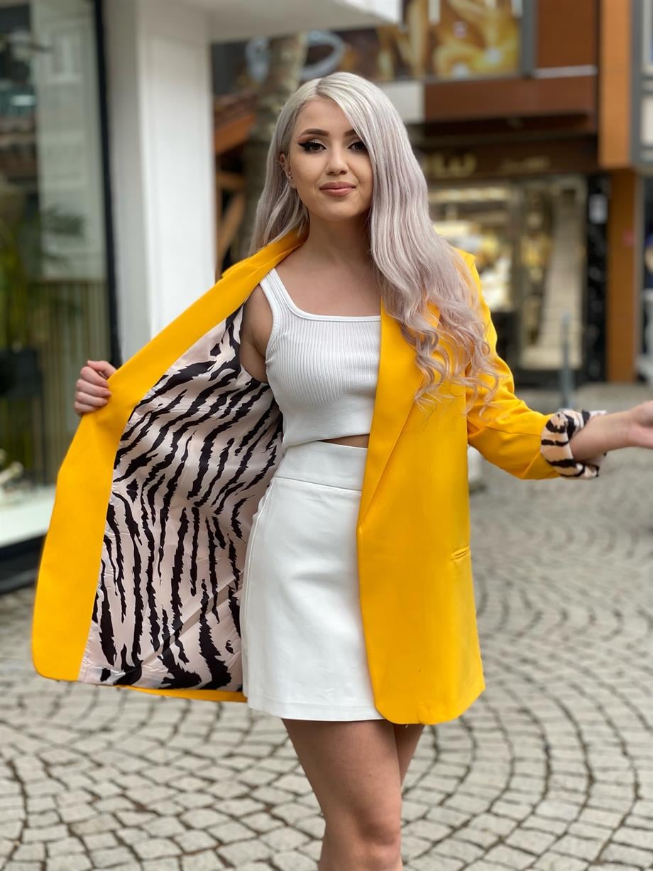 Sarı Zebra Astarlı Blazer 