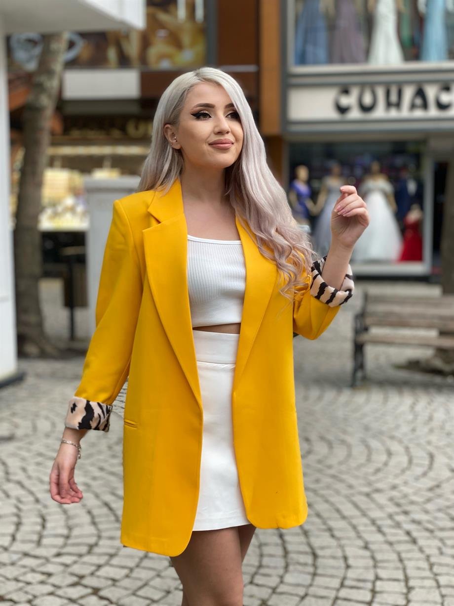 Sarı Zebra Astarlı Blazer 