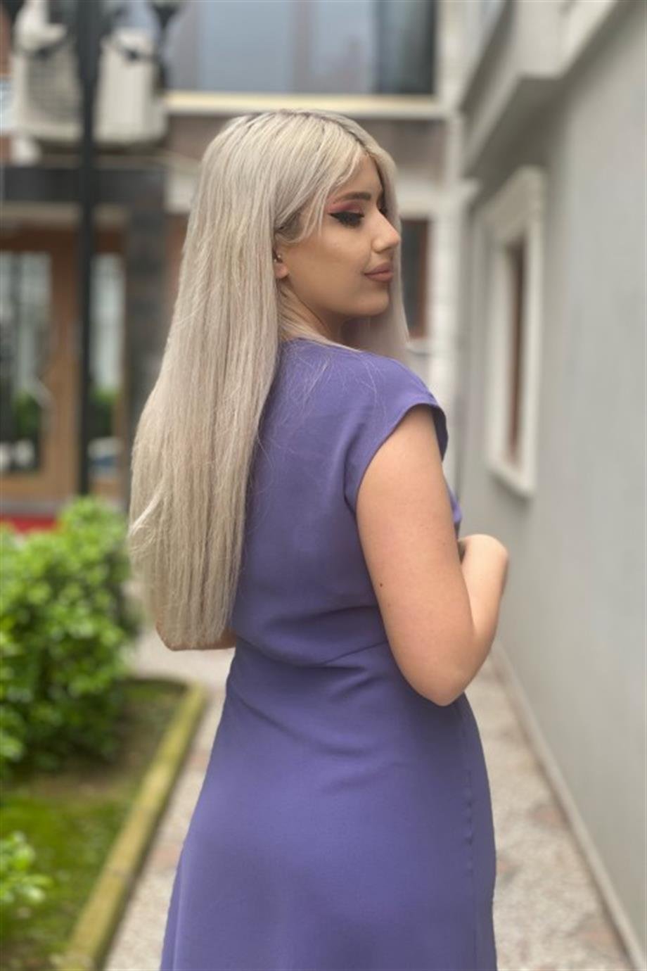 Sıfır Kol Kruvaze Lila Elbise