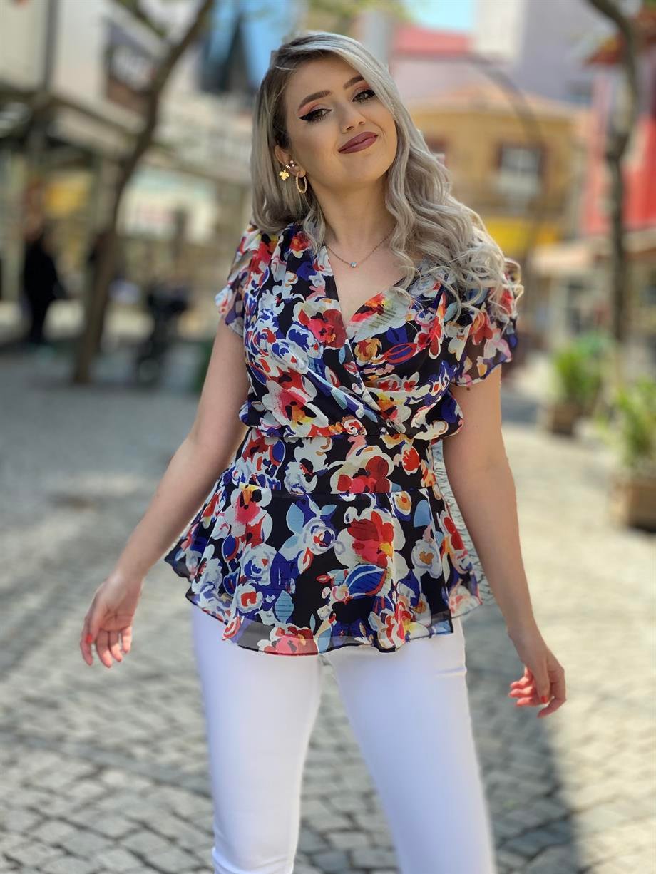 Şifon Bluz Etek Ucu Fırfırlı