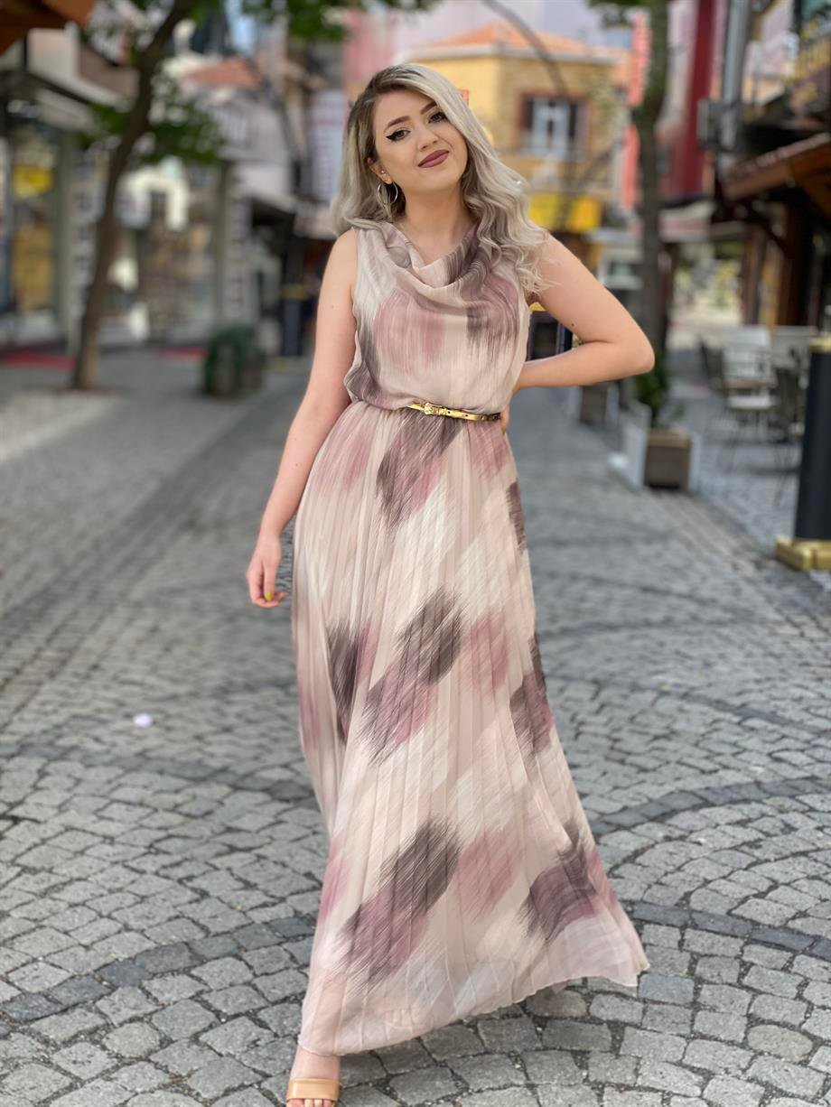 Şifon Degaje Yaka Piliseli Elbise