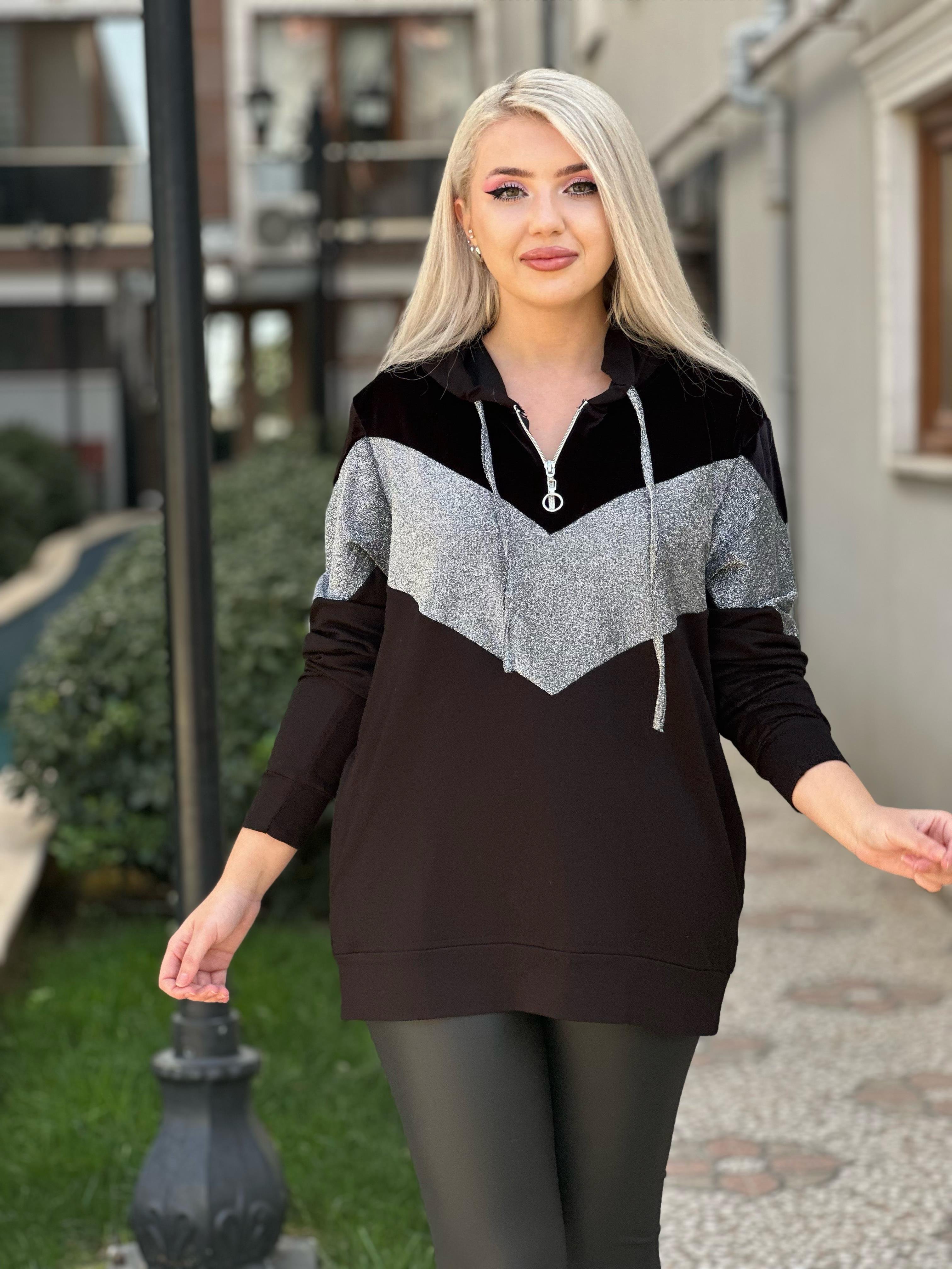 Simli Kadife Detaylı Sweat 